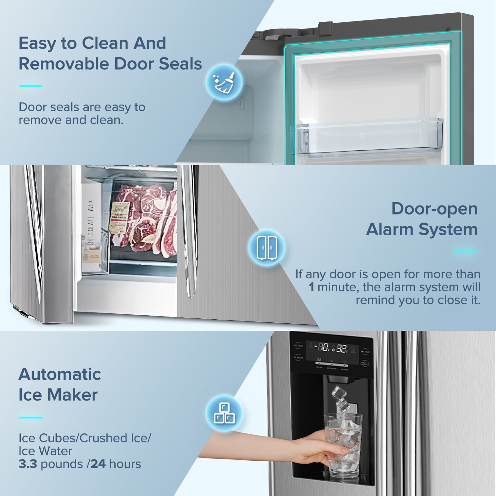 Refrigerador de 20.01 pies cúbicos de profundidad de mostrador con dispensador de hielo, agua y hielo - Plateado
