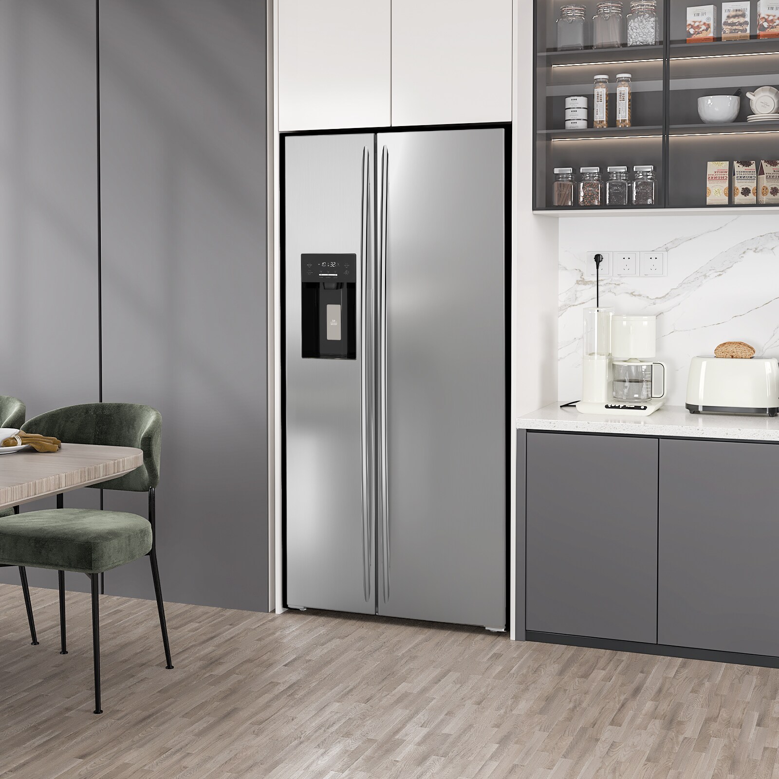 Refrigerador de 20.01 pies cúbicos de profundidad de mostrador con dispensador de hielo, agua y hielo - Plateado