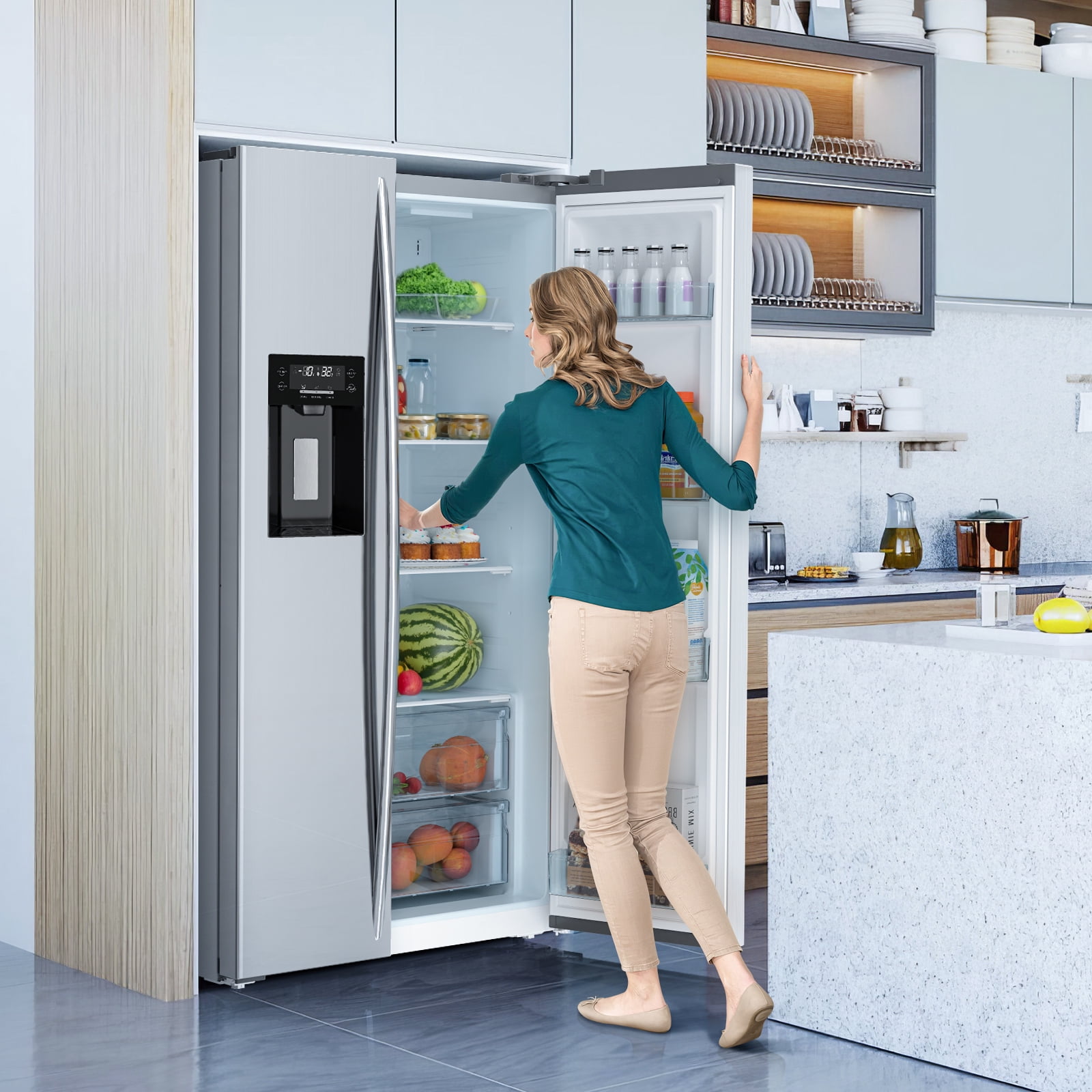 Refrigerador de 20.01 pies cúbicos de profundidad de mostrador con dispensador de hielo, agua y hielo - Plateado