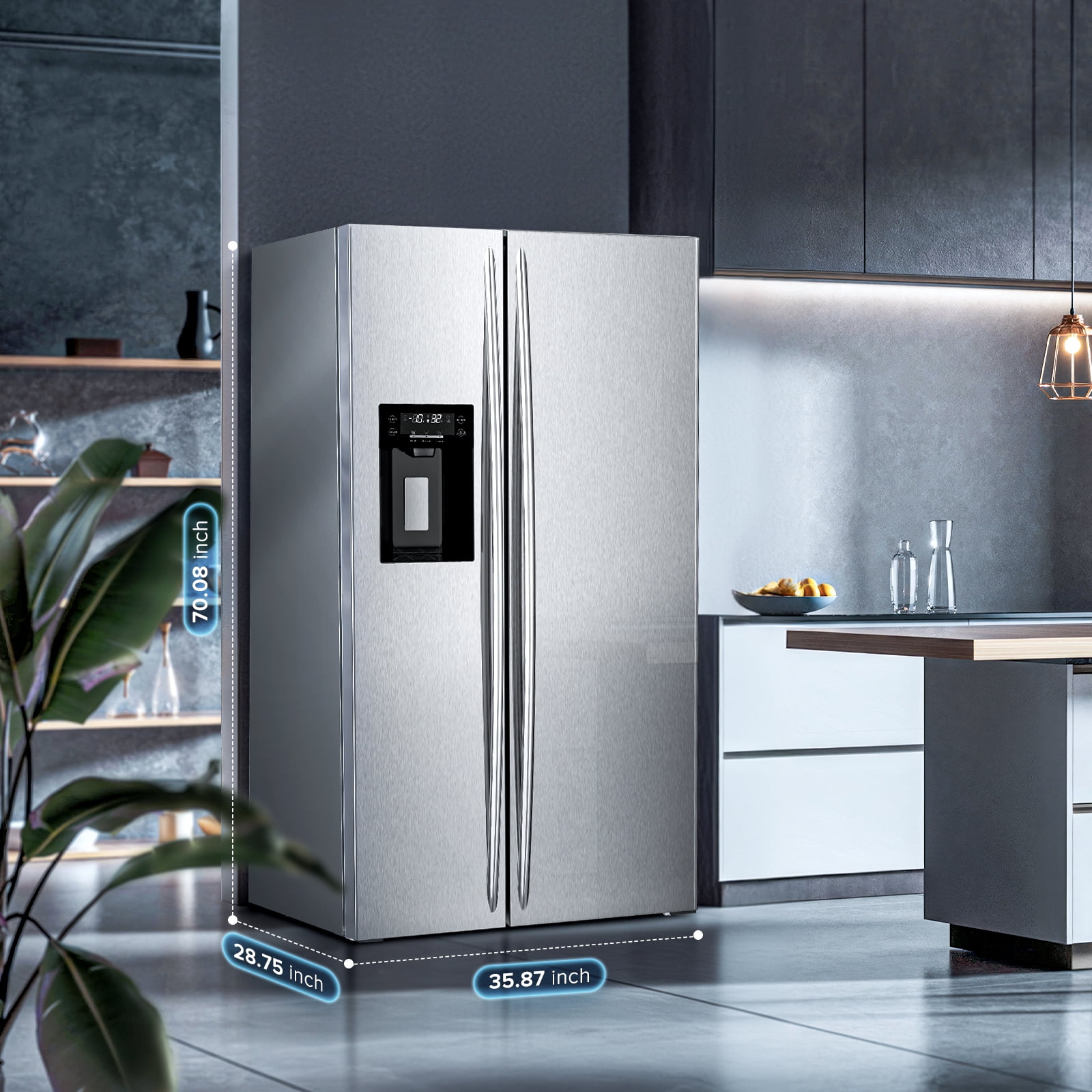 Refrigerador de 20.01 pies cúbicos de profundidad de mostrador con dispensador de hielo, agua y hielo - Plateado
