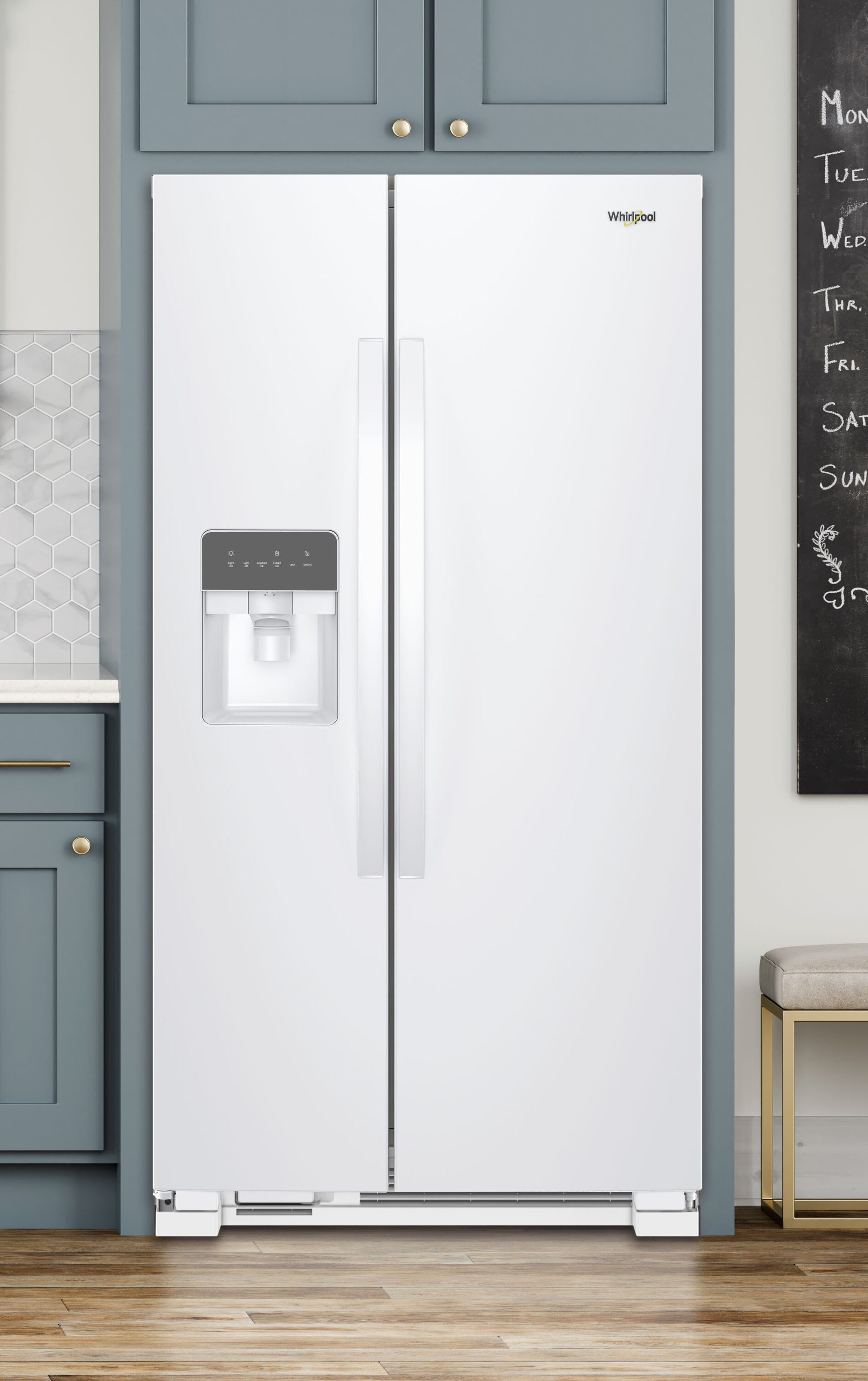 Refrigerador lado a lado Whirlpool de 24.6 pies cúbicos con fabricador de hielo, dispensador de agua y hielo (Blanco) Certificado ENERGY STAR WRS335SDHW