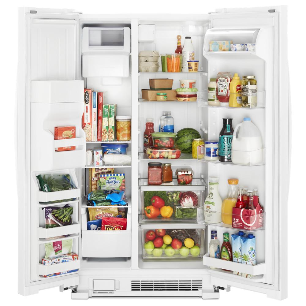 Refrigerador lado a lado Whirlpool de 24.6 pies cúbicos con fabricador de hielo, dispensador de agua y hielo (Blanco) Certificado ENERGY STAR WRS335SDHW