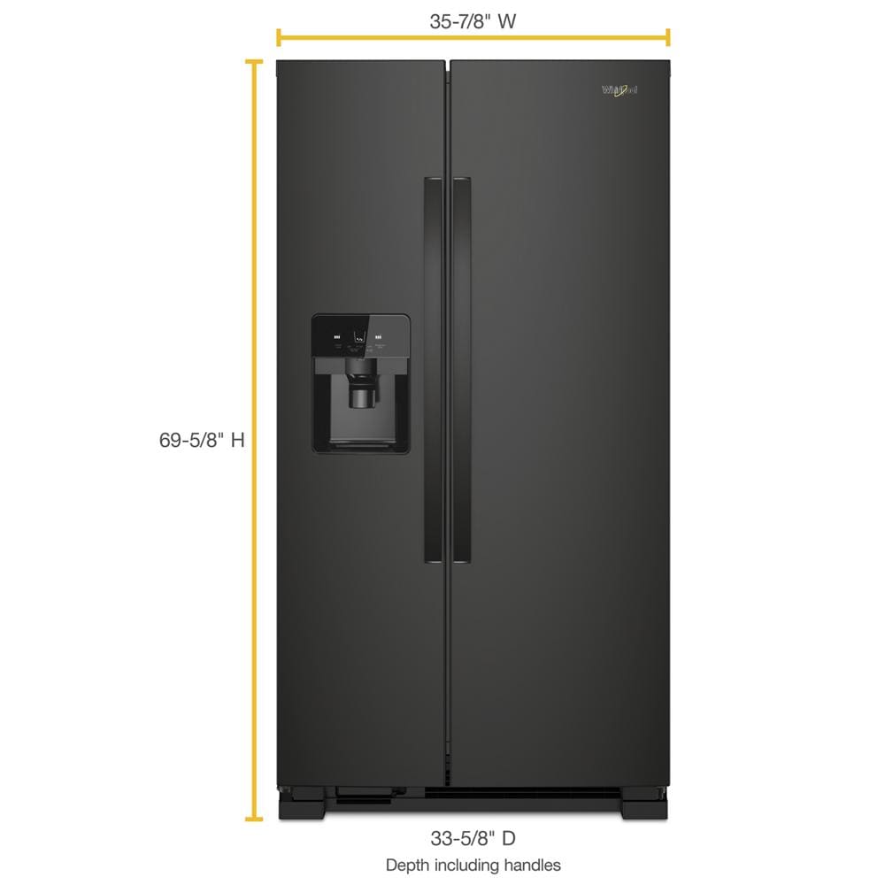 Refrigerador de 24.6 pies cúbicos con dispensador de hielo y agua, estilo americano, color negro, certificado ENERGY STAR WRS335SDHB de Whirlpool