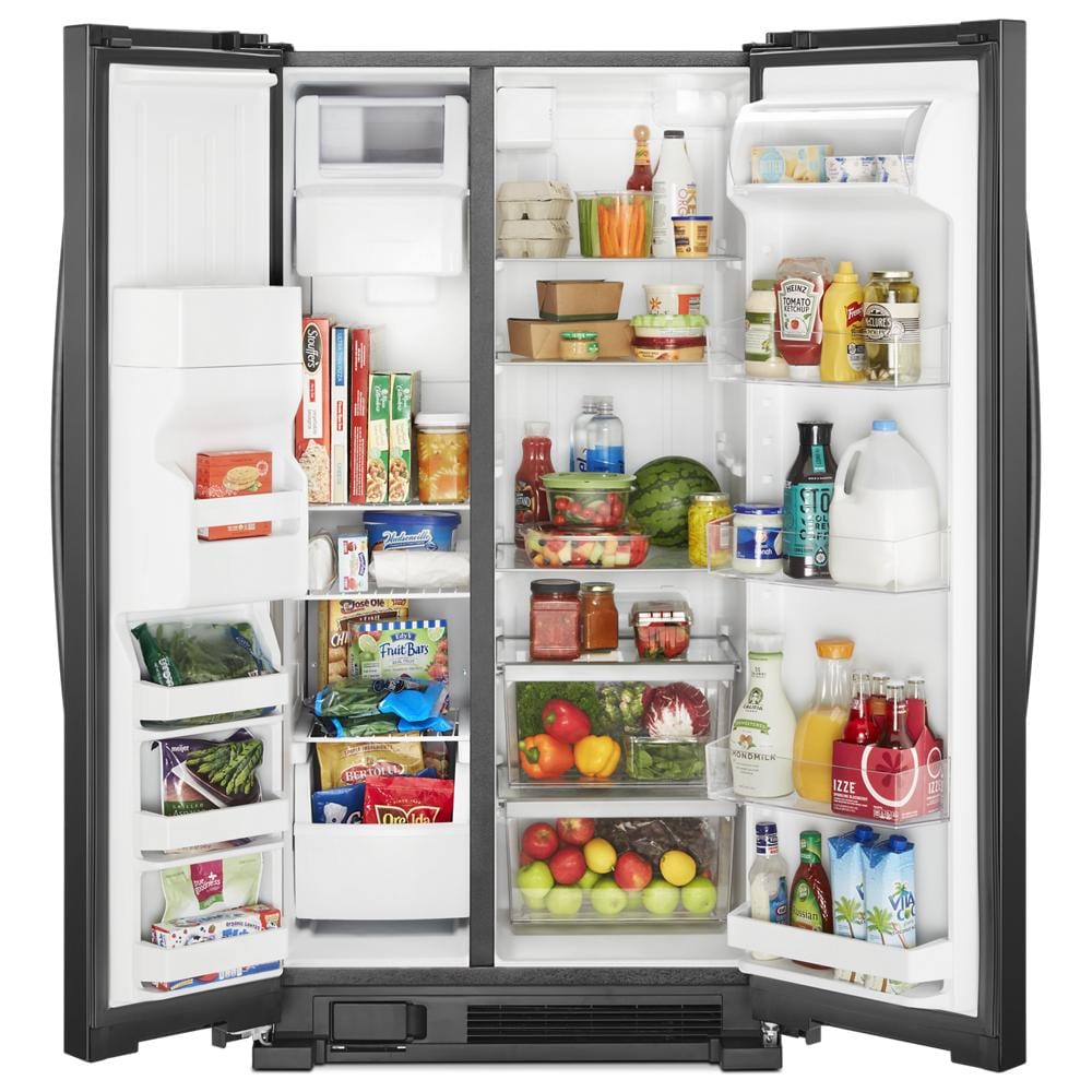 Refrigerador de 24.6 pies cúbicos con dispensador de hielo y agua, estilo americano, color negro, certificado ENERGY STAR WRS335SDHB de Whirlpool