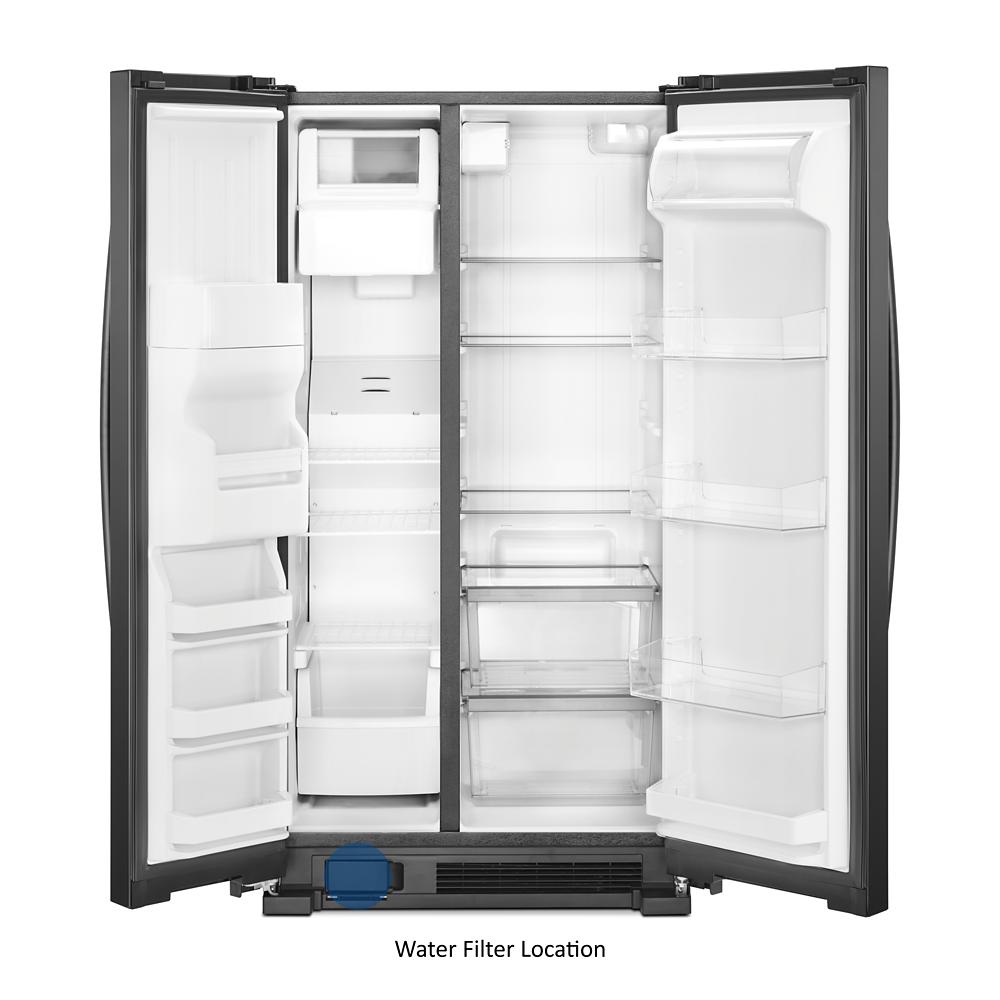 Refrigerador de 24.6 pies cúbicos con dispensador de hielo y agua, estilo americano, color negro, certificado ENERGY STAR WRS335SDHB de Whirlpool