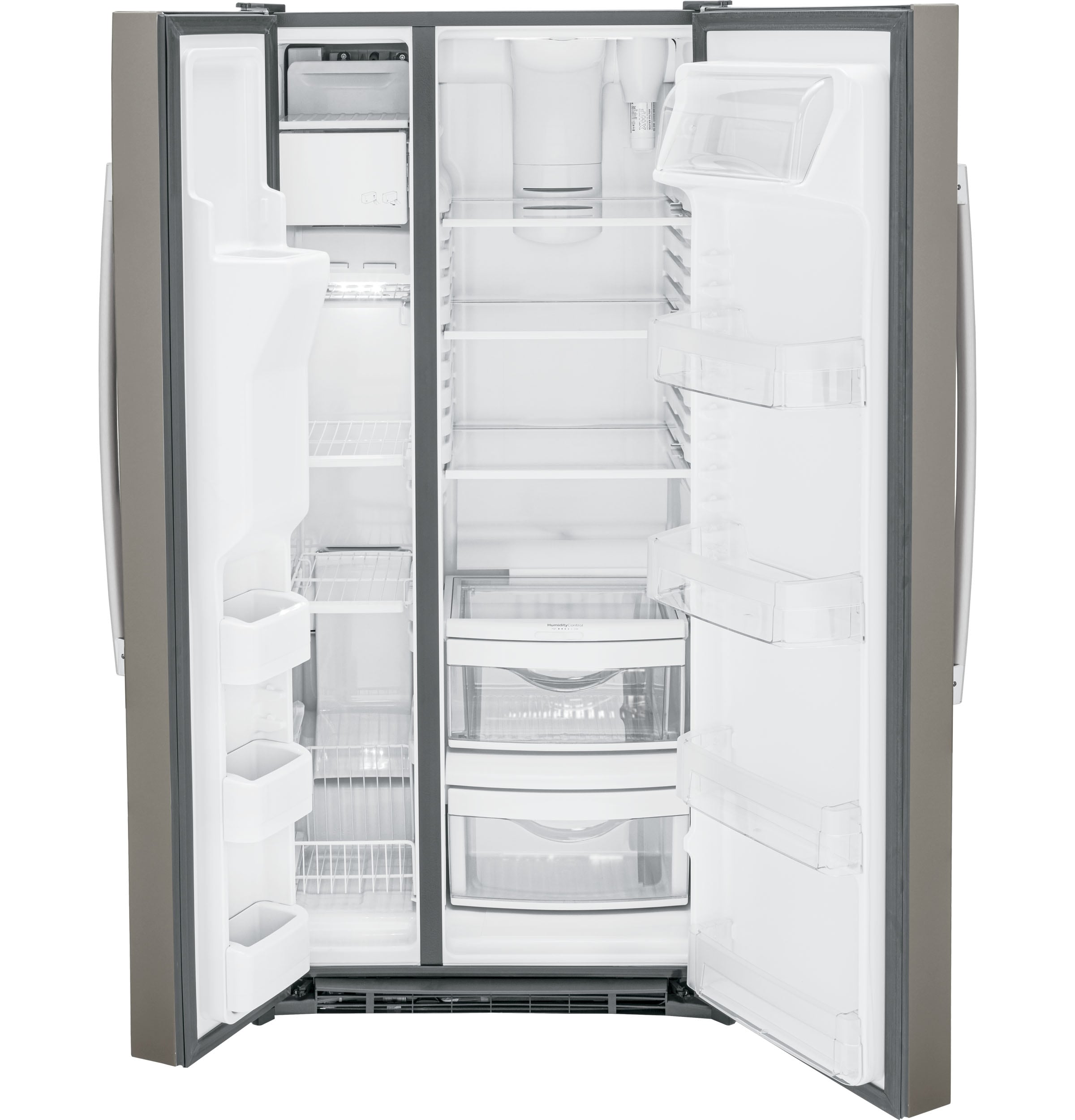 Refrigerador lado a lado de 23 pies cúbicos con fabricador de hielo, dispensador de agua y hielo (Slate)