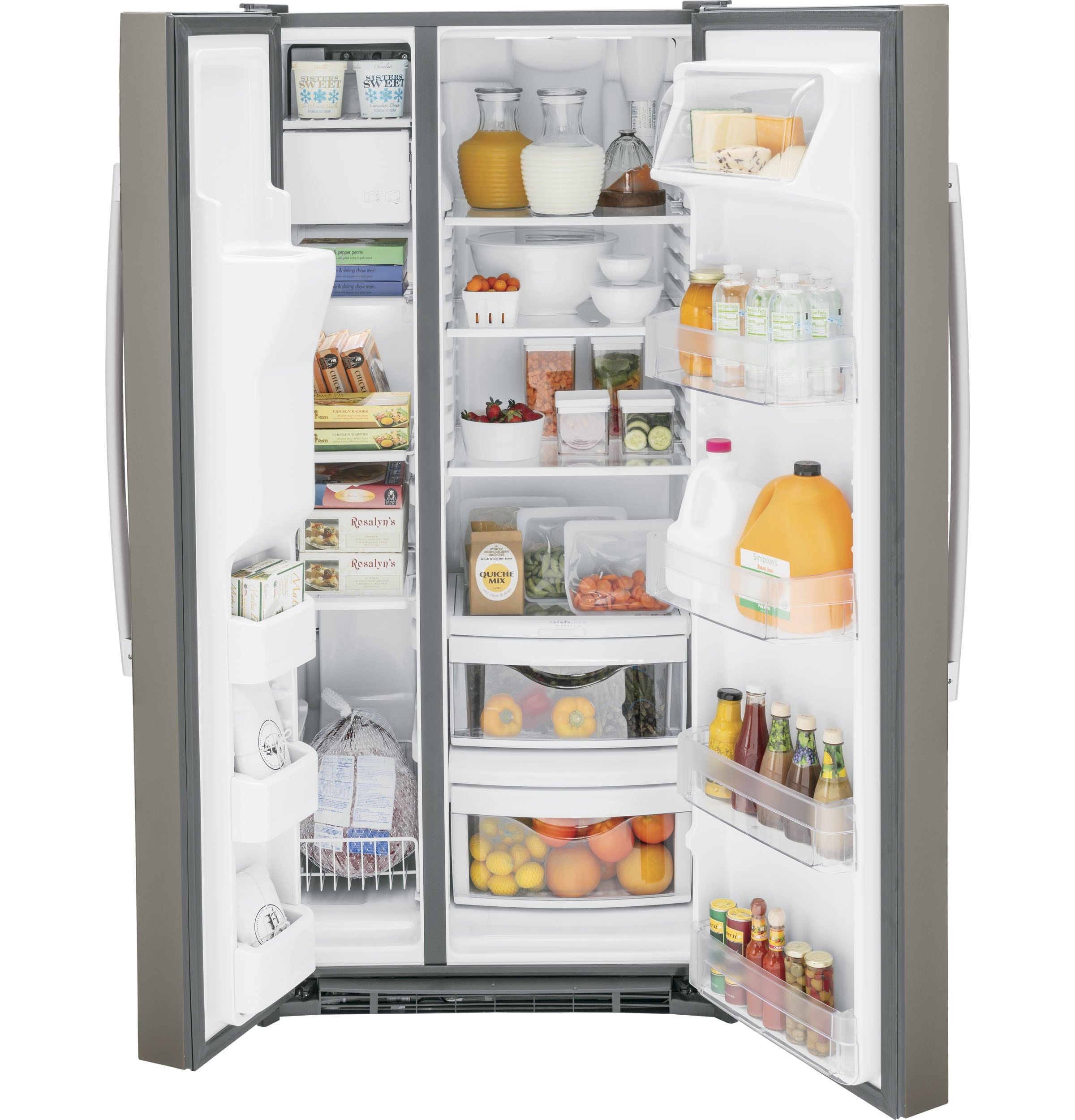 Refrigerador lado a lado de 23 pies cúbicos con fabricador de hielo, dispensador de agua y hielo (Slate)