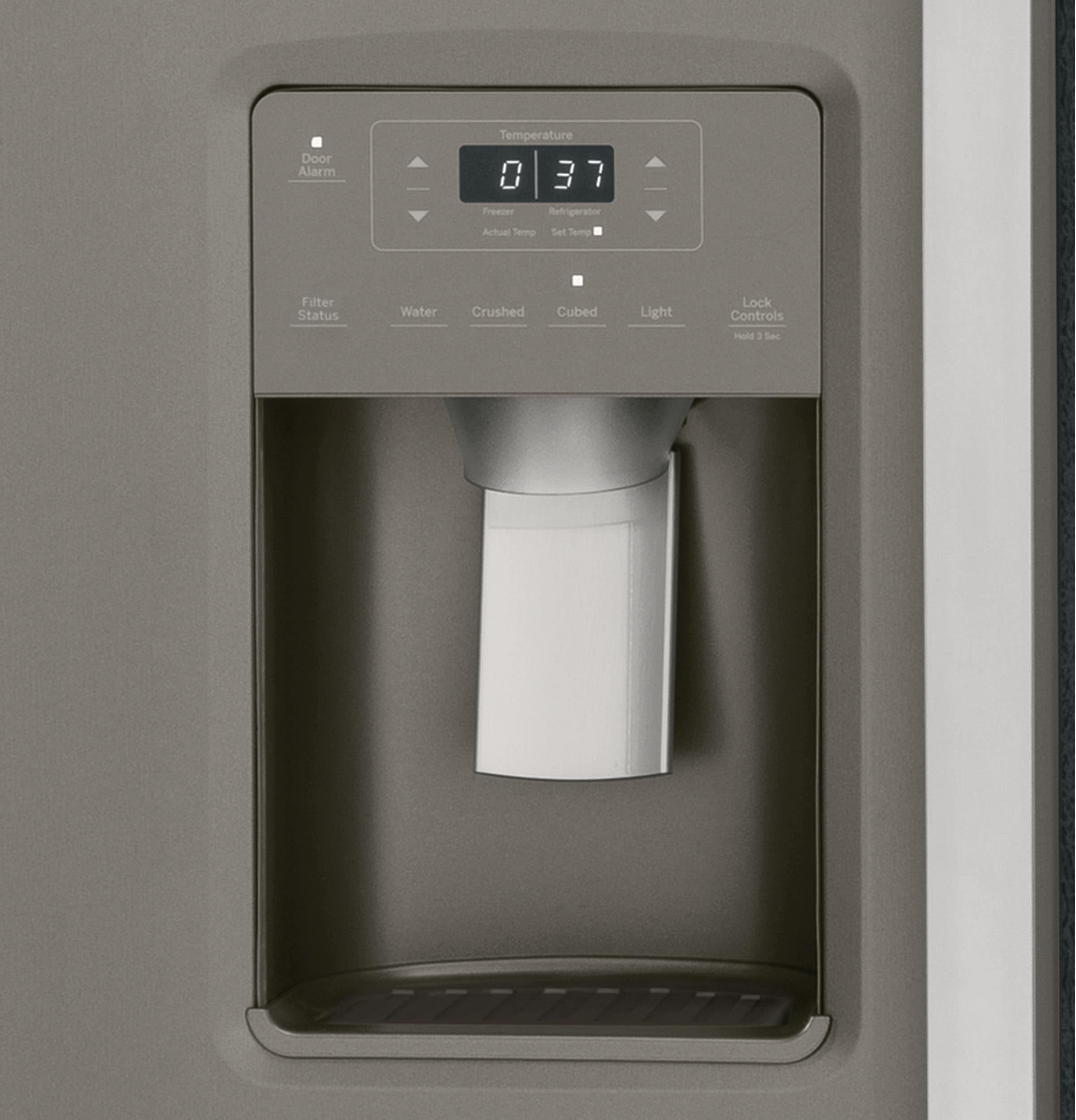 Refrigerador lado a lado de 23 pies cúbicos con fabricador de hielo, dispensador de agua y hielo (Slate)