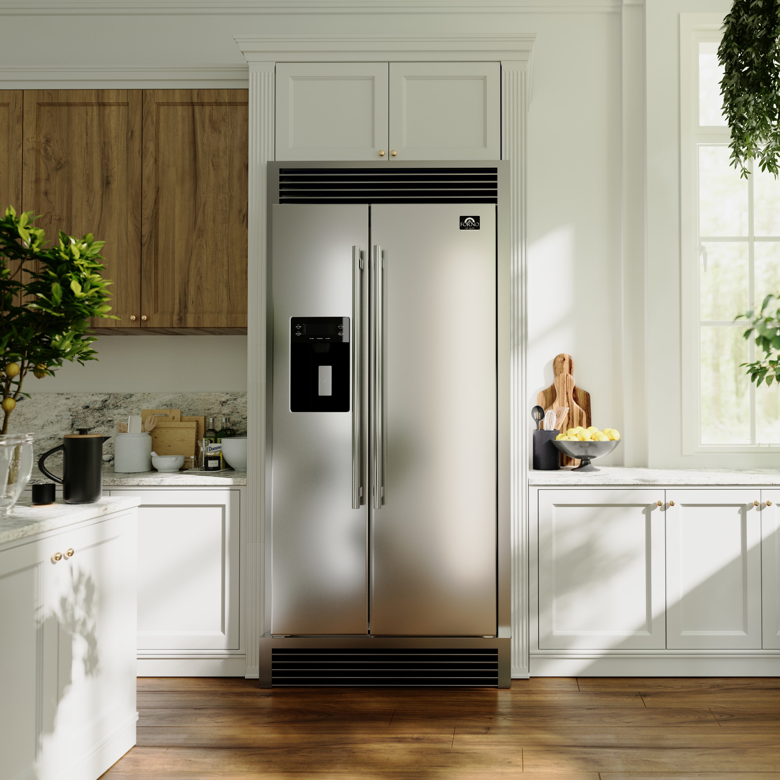 Refrigerador Empotrado de Acero Inoxidable FORNO Salerno de 20 pies cúbicos con Dispensador de Hielo y Agua, Certificación ENERGY STAR