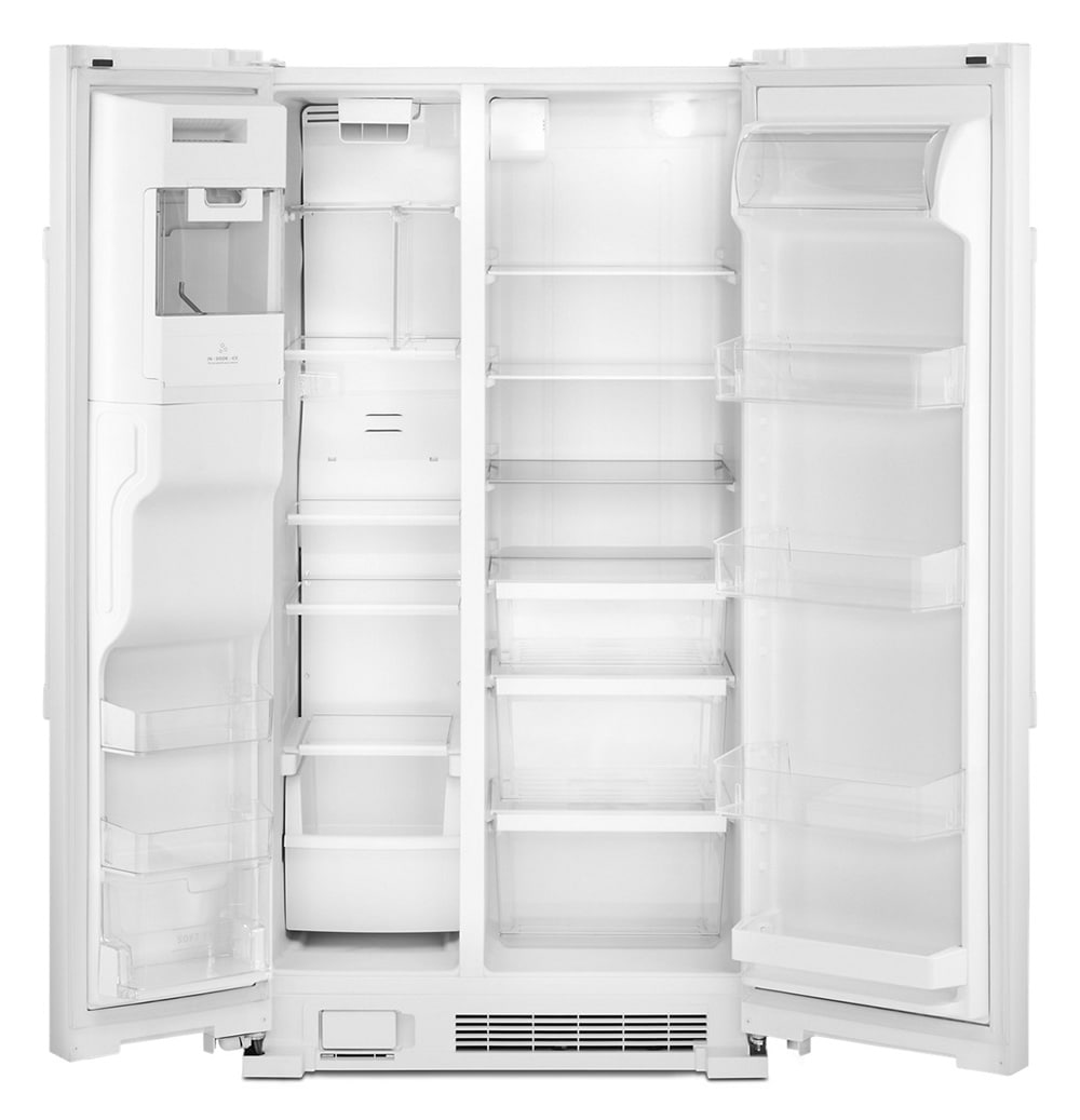 Refrigerador lado a lado de 24.5 pies cúbicos con fabricador de hielo, dispensador de agua y hielo (blanco)