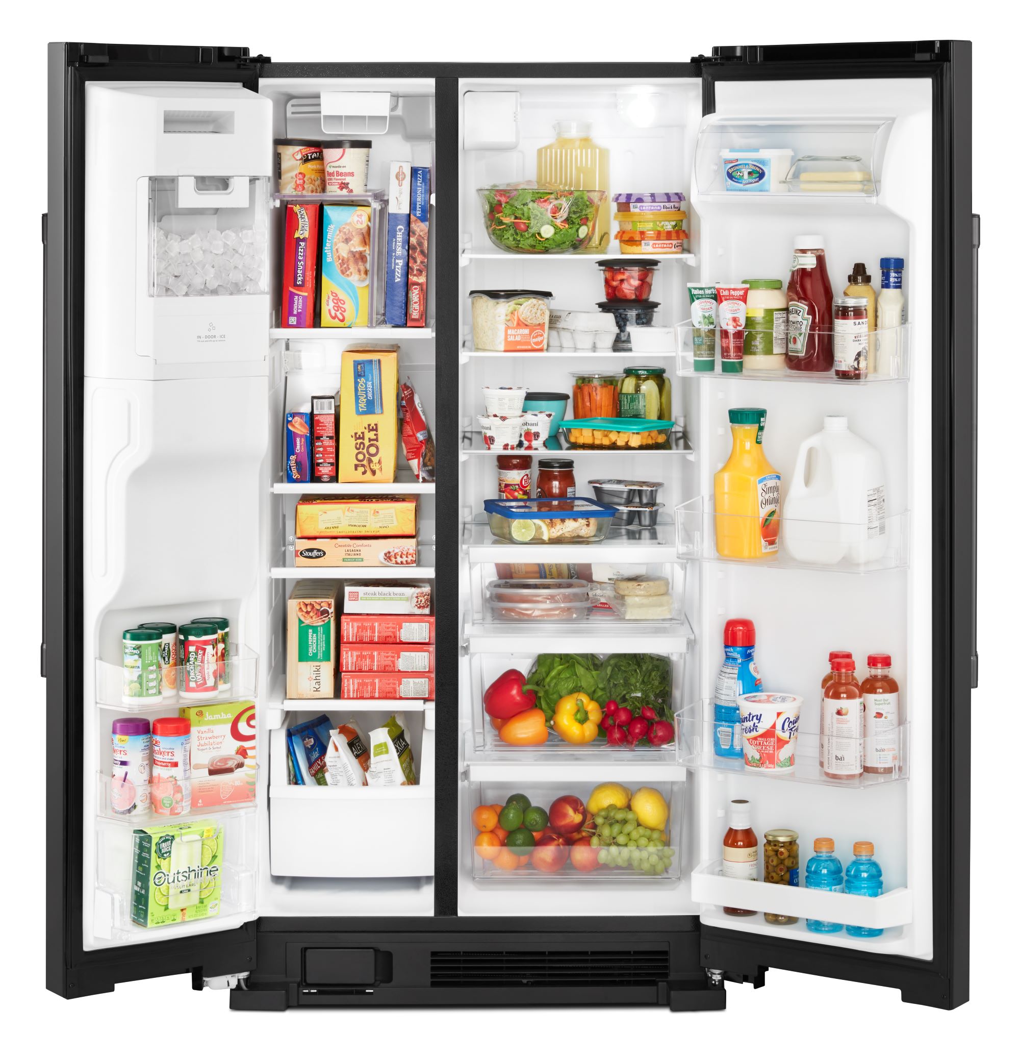 Refrigerador de 24.5 pies cúbicos de lado a lado con fabricador de hielo, dispensador de agua y hielo (Negro) - MSS25C4MGB de Maytag