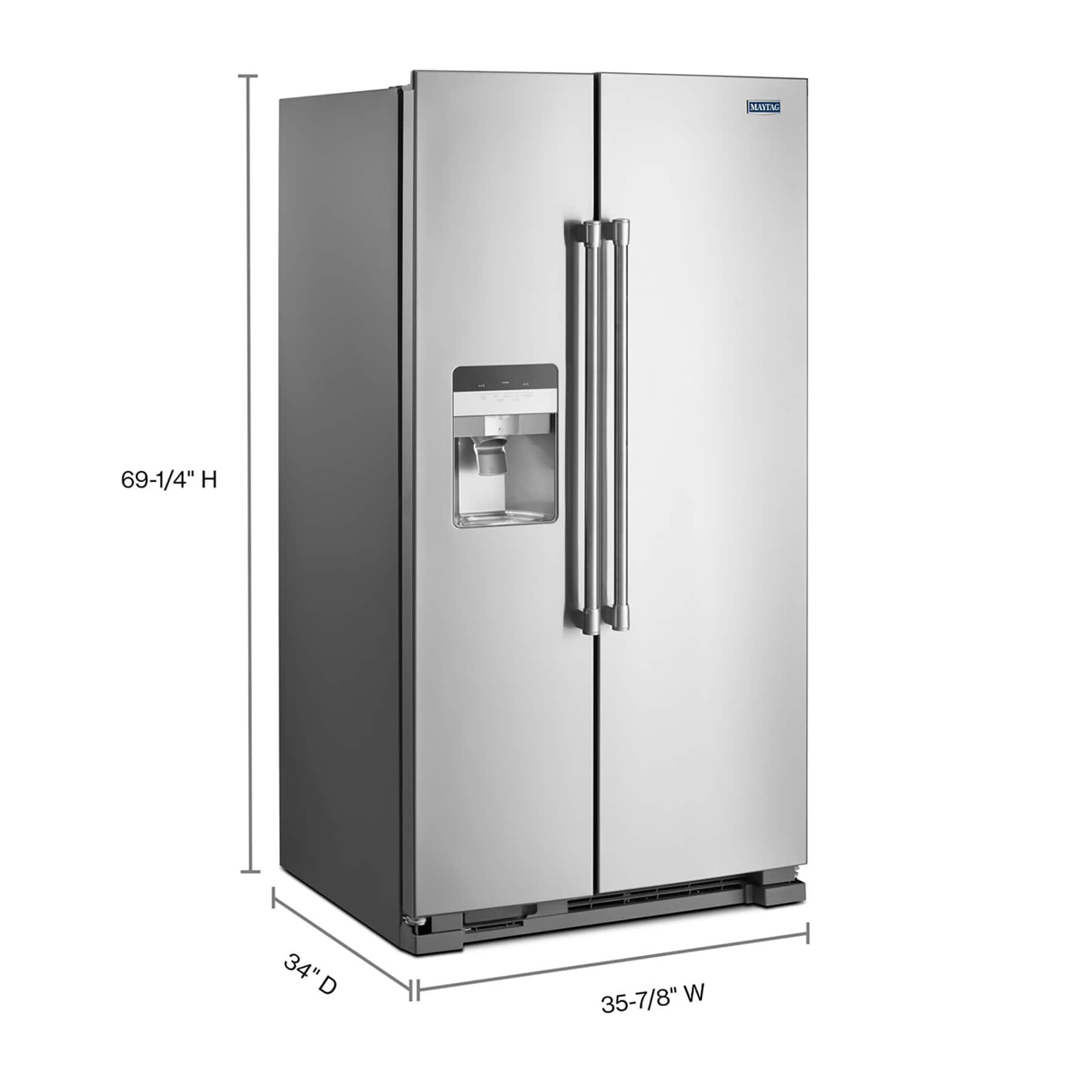 Refrigerador Side-by-Side Maytag de 24.5 pies cúbicos con Fabricador de Hielo, Dispensador de Agua y Hielo (Acero Inoxidable Resistente a Huellas) MSS25C4MGZ