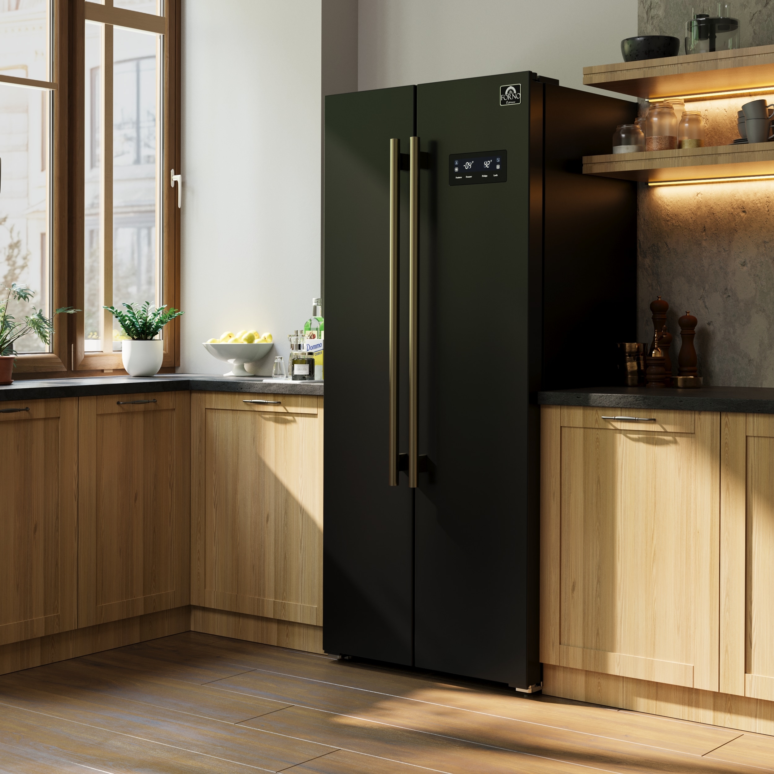 Refrigerador Side-by-Side de Profundidad de Mostrador de 15.62 pies cúbicos con Acabado Negro de Espresso Salerno
