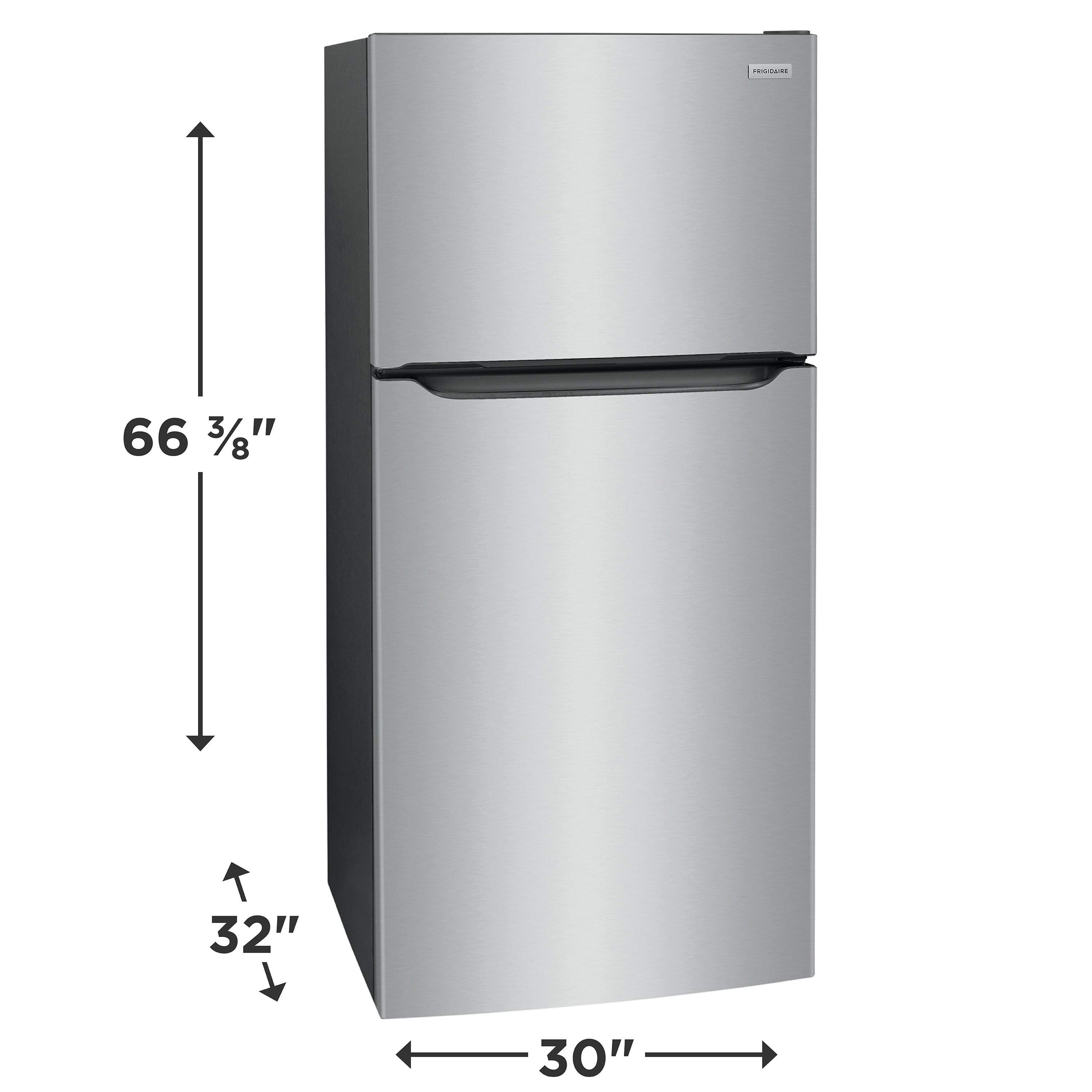 Refrigerador Top-Freezer de 20 pies cúbicos con resistencia a huellas dactilares en acero inoxidable, listo para el garaje LFTR2045VF de Frigidaire.