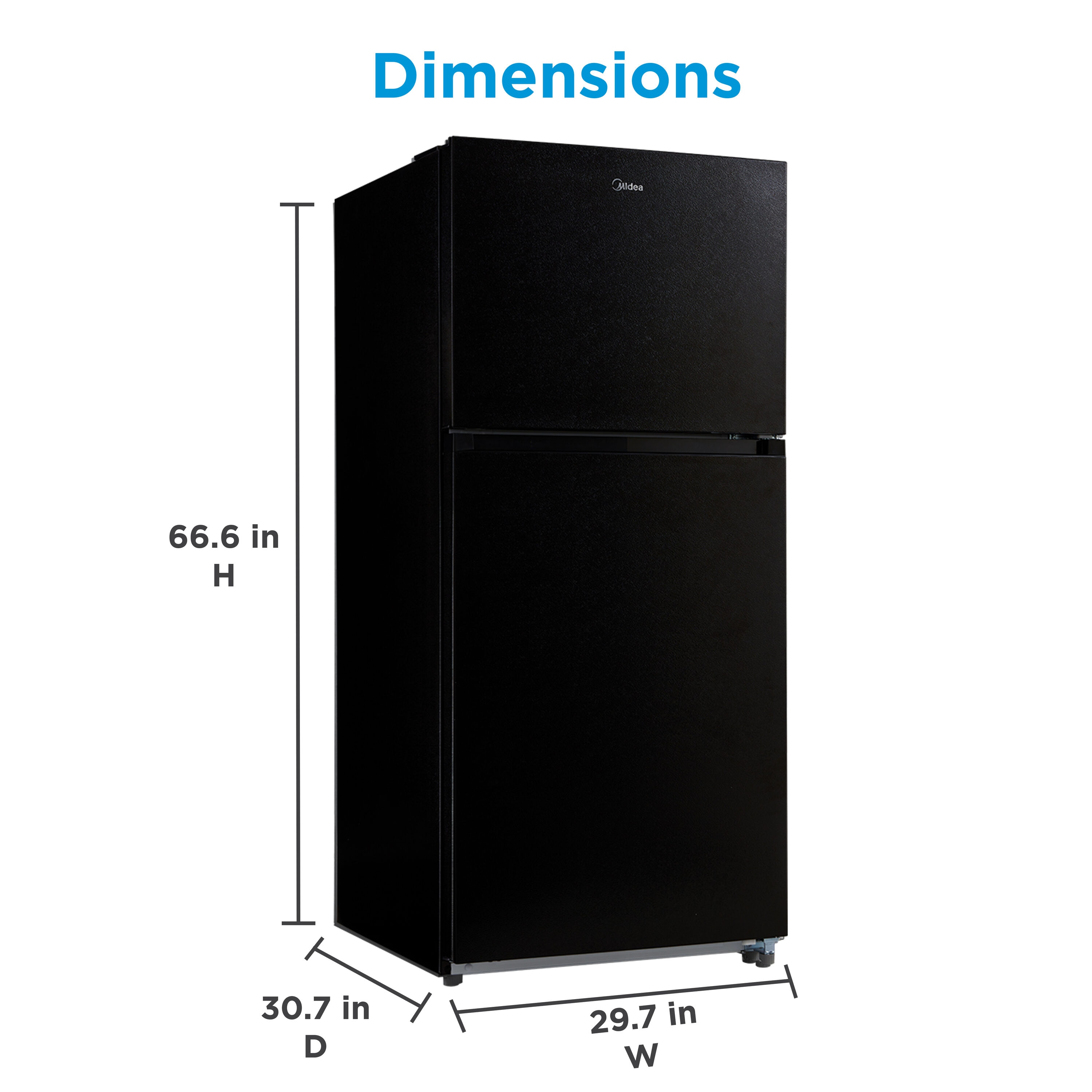 Refrigerador de 18.1 pies cúbicos con congelador superior y resistente a huellas dactilares (negro) listo para garaje y certificado por ENERGY STAR MRT18D3BBB de Midea