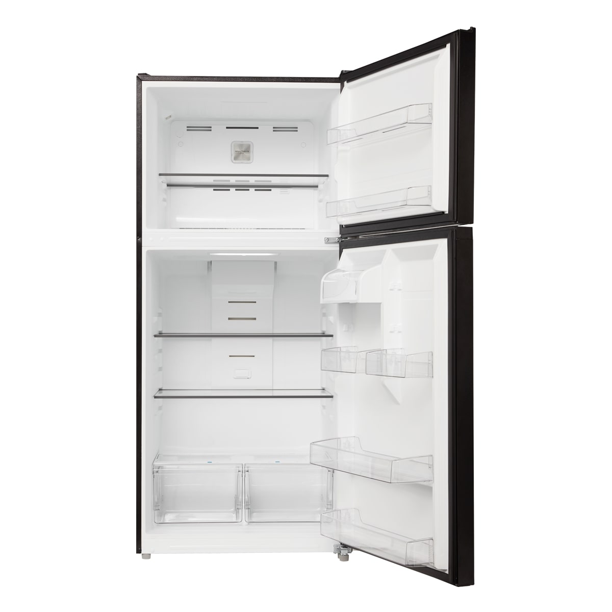 Refrigerador de 18.1 pies cúbicos con congelador superior y resistente a huellas dactilares (negro) listo para garaje y certificado por ENERGY STAR MRT18D3BBB de Midea