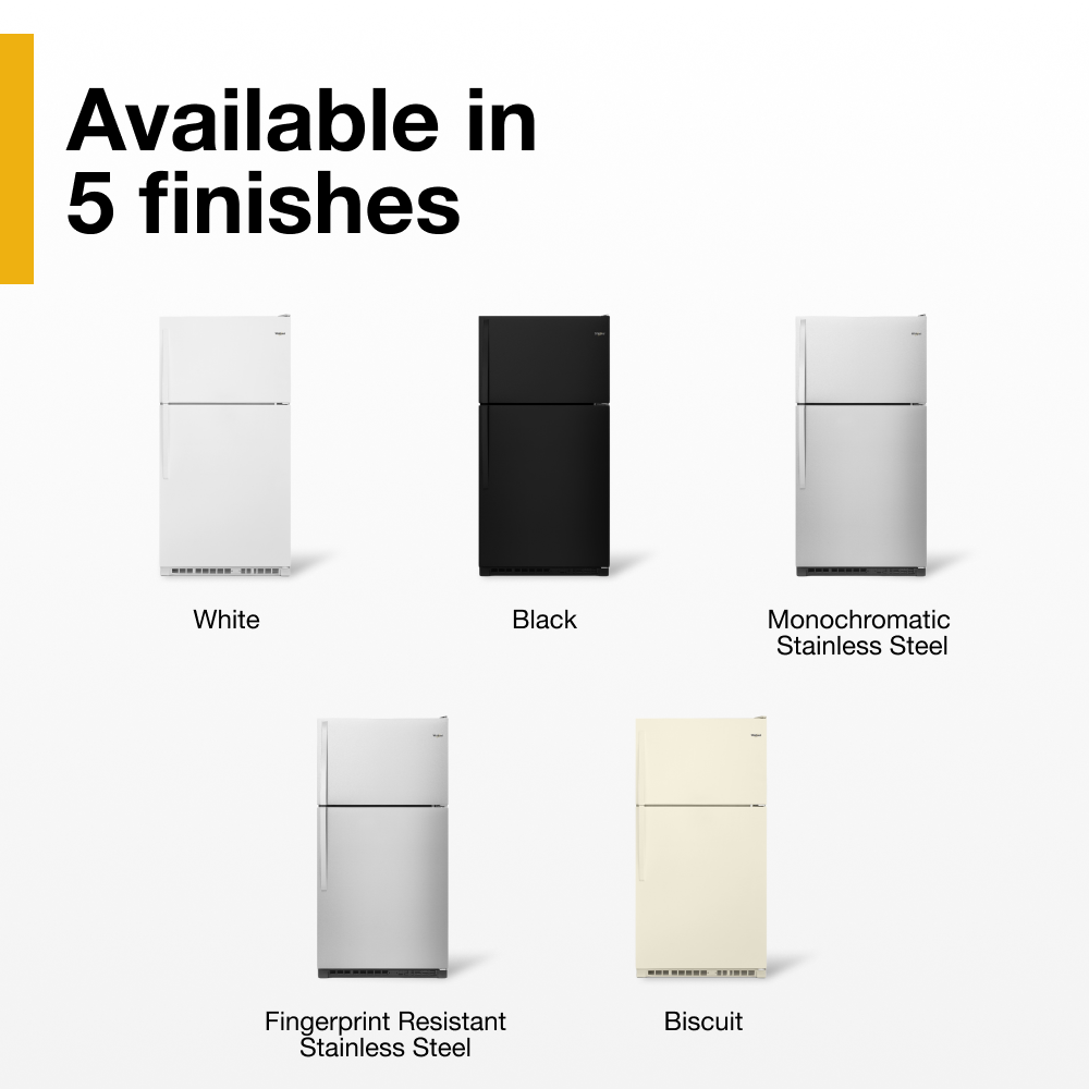 Refrigerador Whirlpool de 20.5 pies cúbicos con congelador superior (Negro) WRT311FZDB