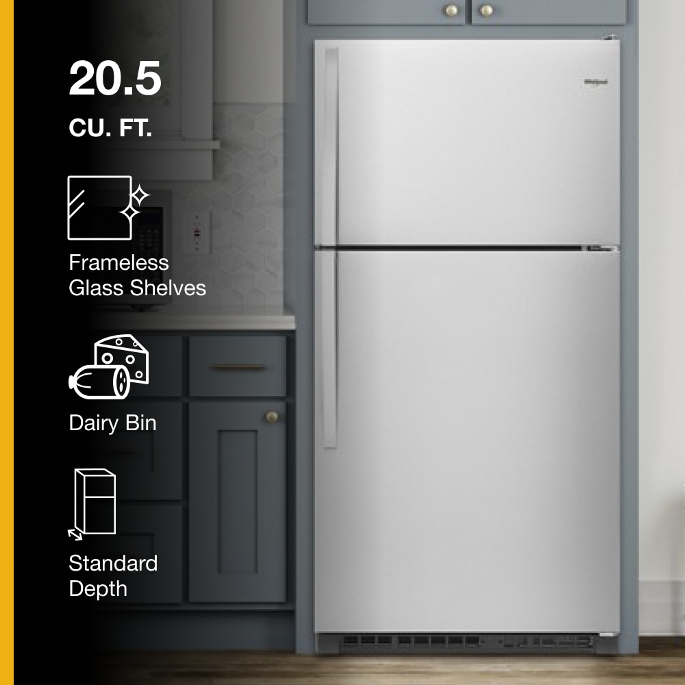 Refrigerador de 20.5 pies cúbicos con congelador superior (Acero Inoxidable Resistente a las Huellas Dactilares) Whirlpool WRT311FZDZ