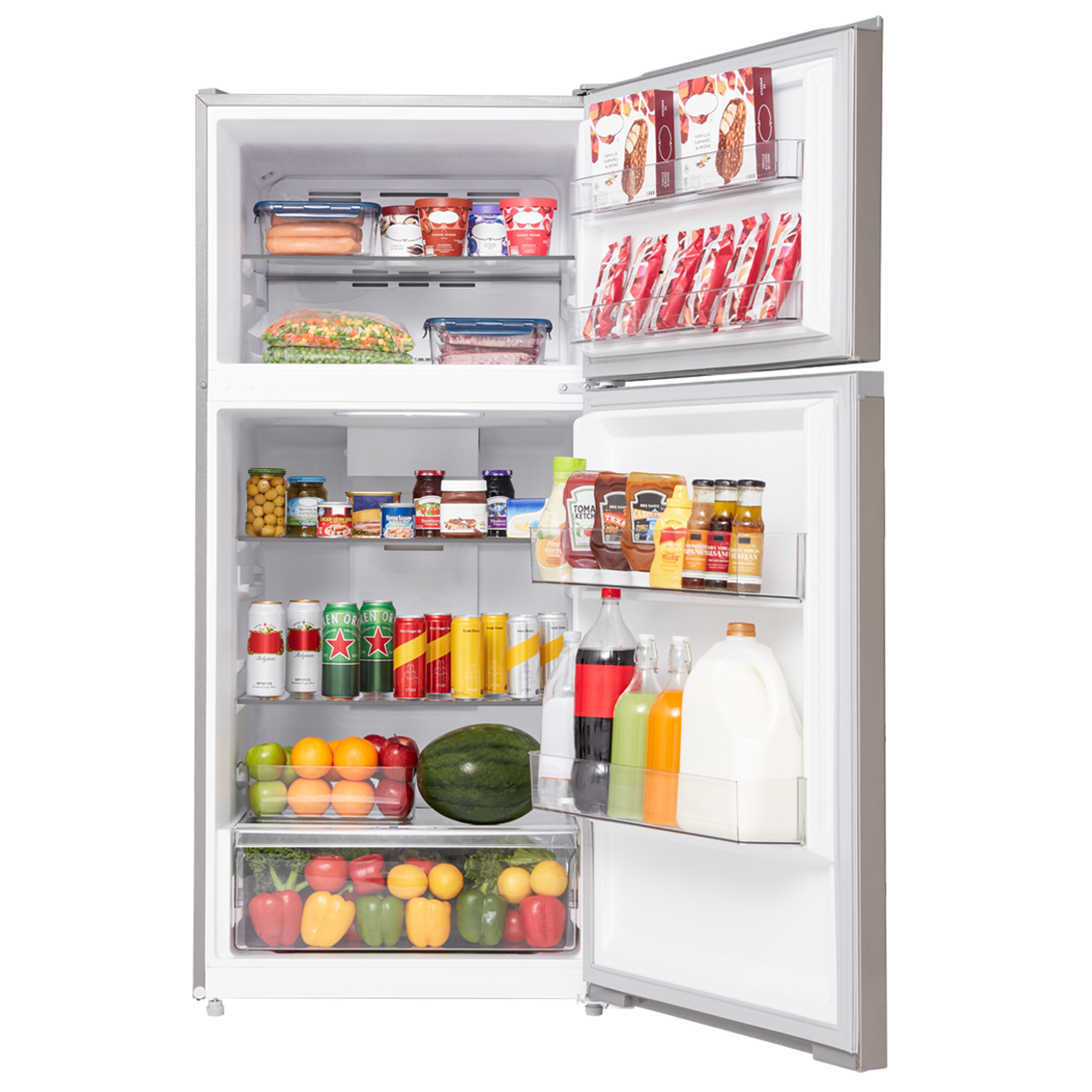 Refrigerador con protección contra huellas dactilares de 20.5 pies cúbicos con congelador superior (Acero inoxidable) listo para garaje con certificación ENERGY STAR.