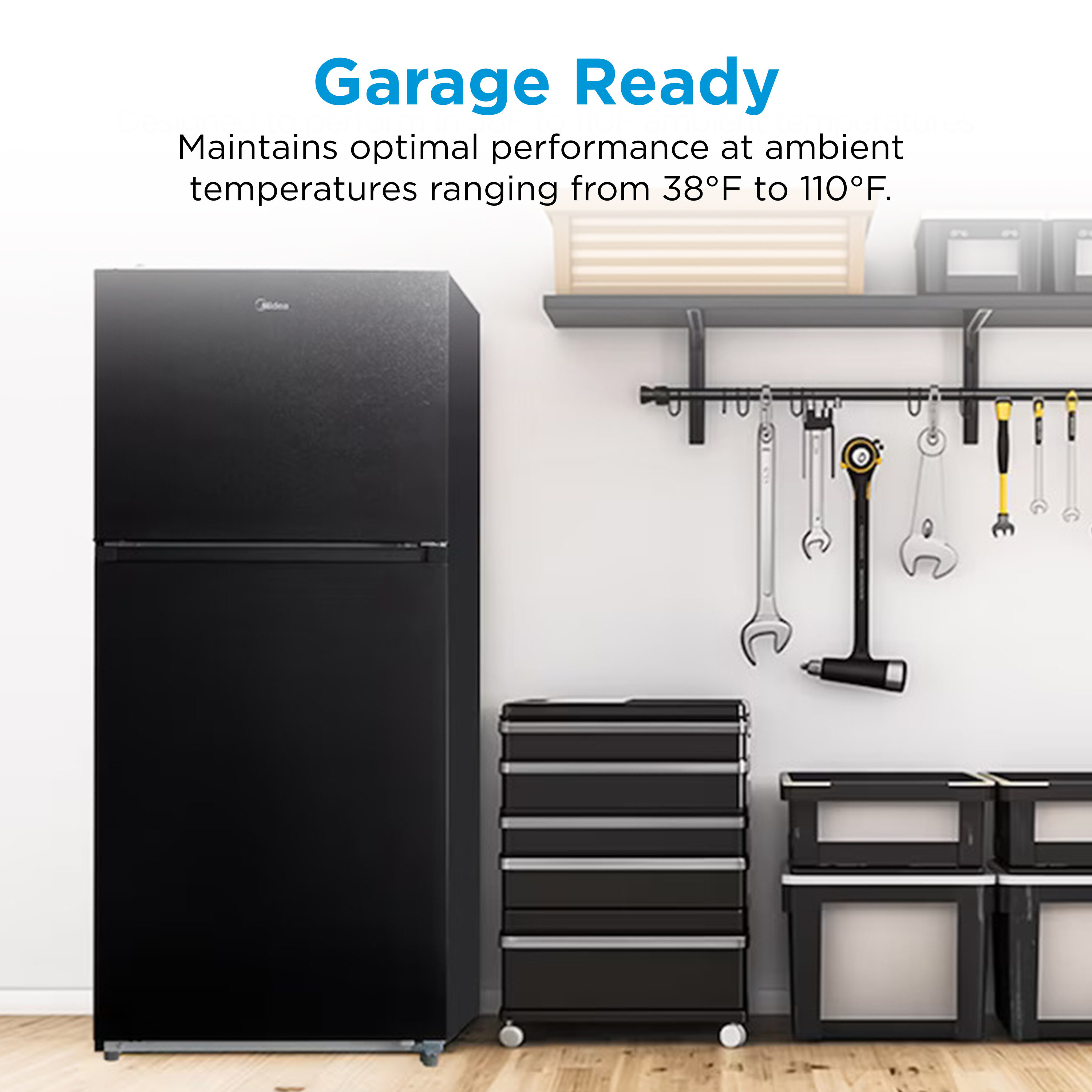 Refrigerador Midea resistente a huellas dactilares de 20.5 pies cúbicos con congelador superior (negro) Listo para el garaje con certificación ENERGY STAR MRT21D3BBB