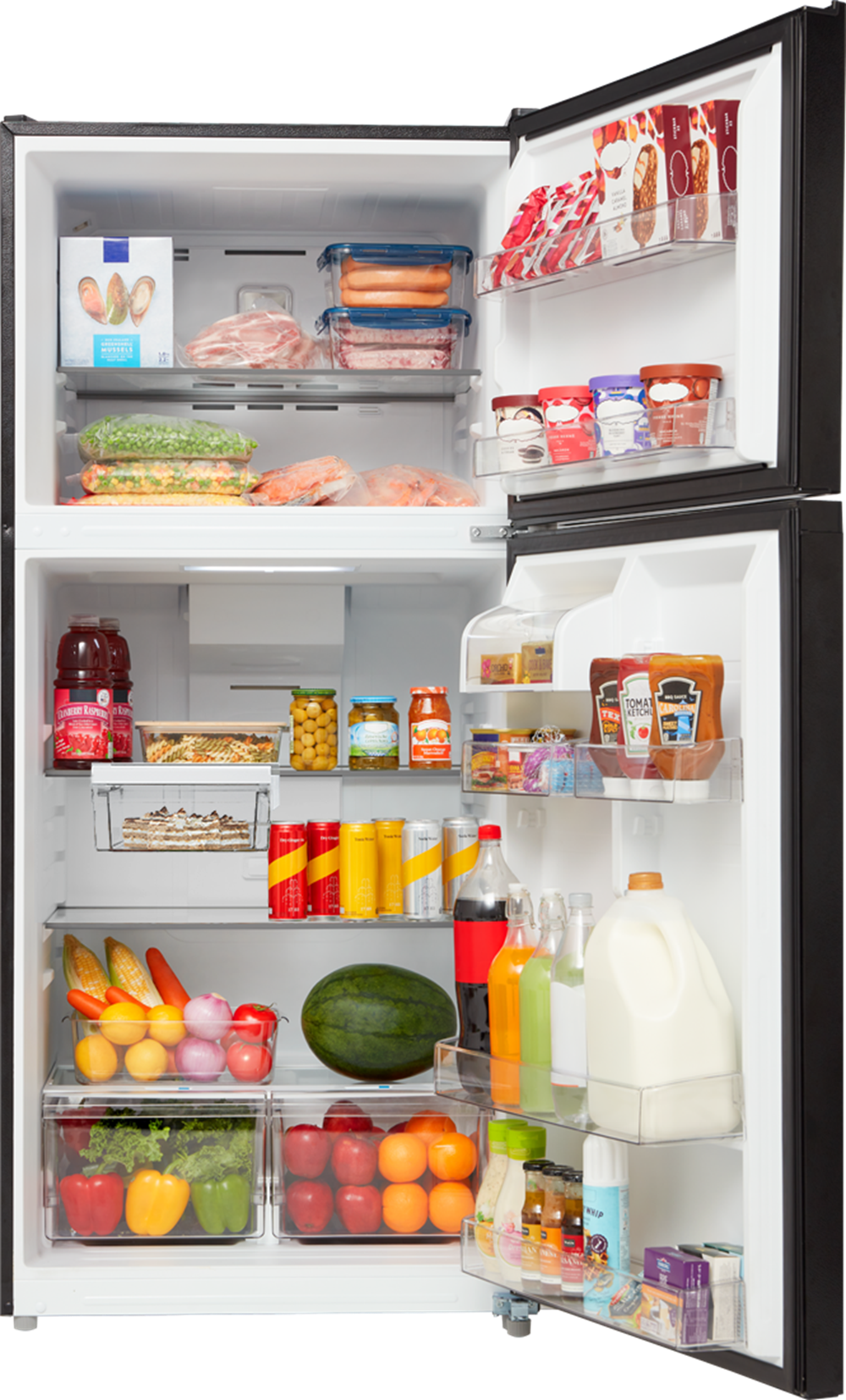 Refrigerador Midea resistente a huellas dactilares de 20.5 pies cúbicos con congelador superior (negro) Listo para el garaje con certificación ENERGY STAR MRT21D3BBB