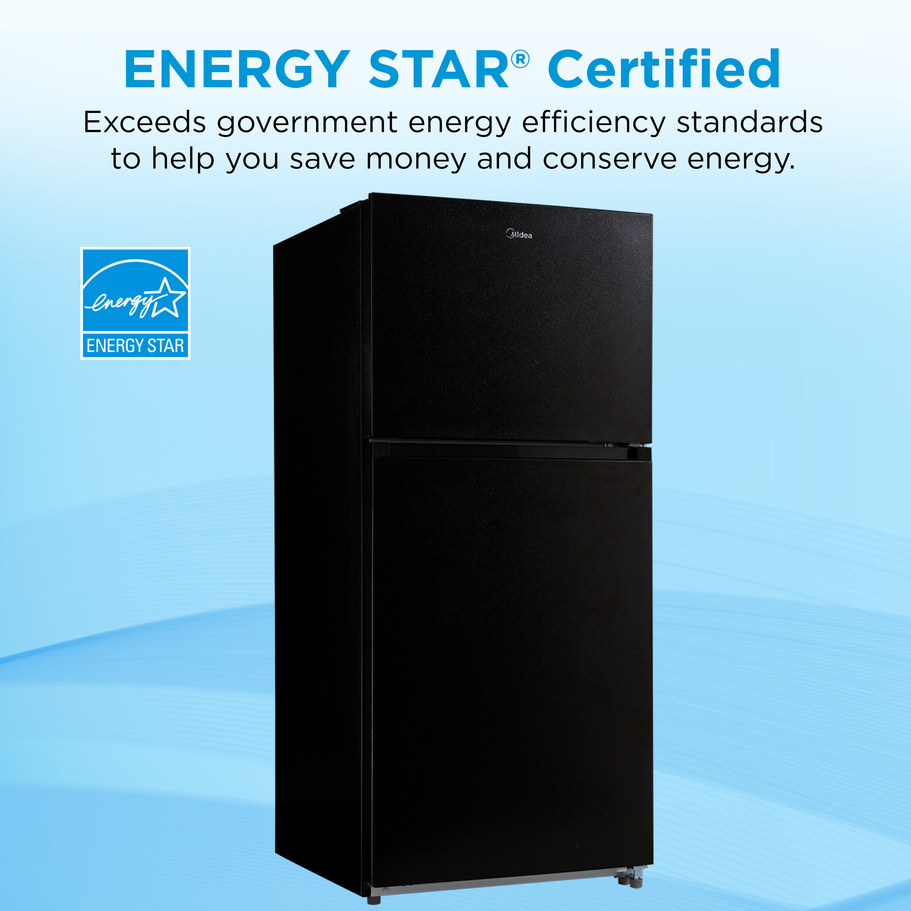 Refrigerador Midea resistente a huellas dactilares de 20.5 pies cúbicos con congelador superior (negro) Listo para el garaje con certificación ENERGY STAR MRT21D3BBB