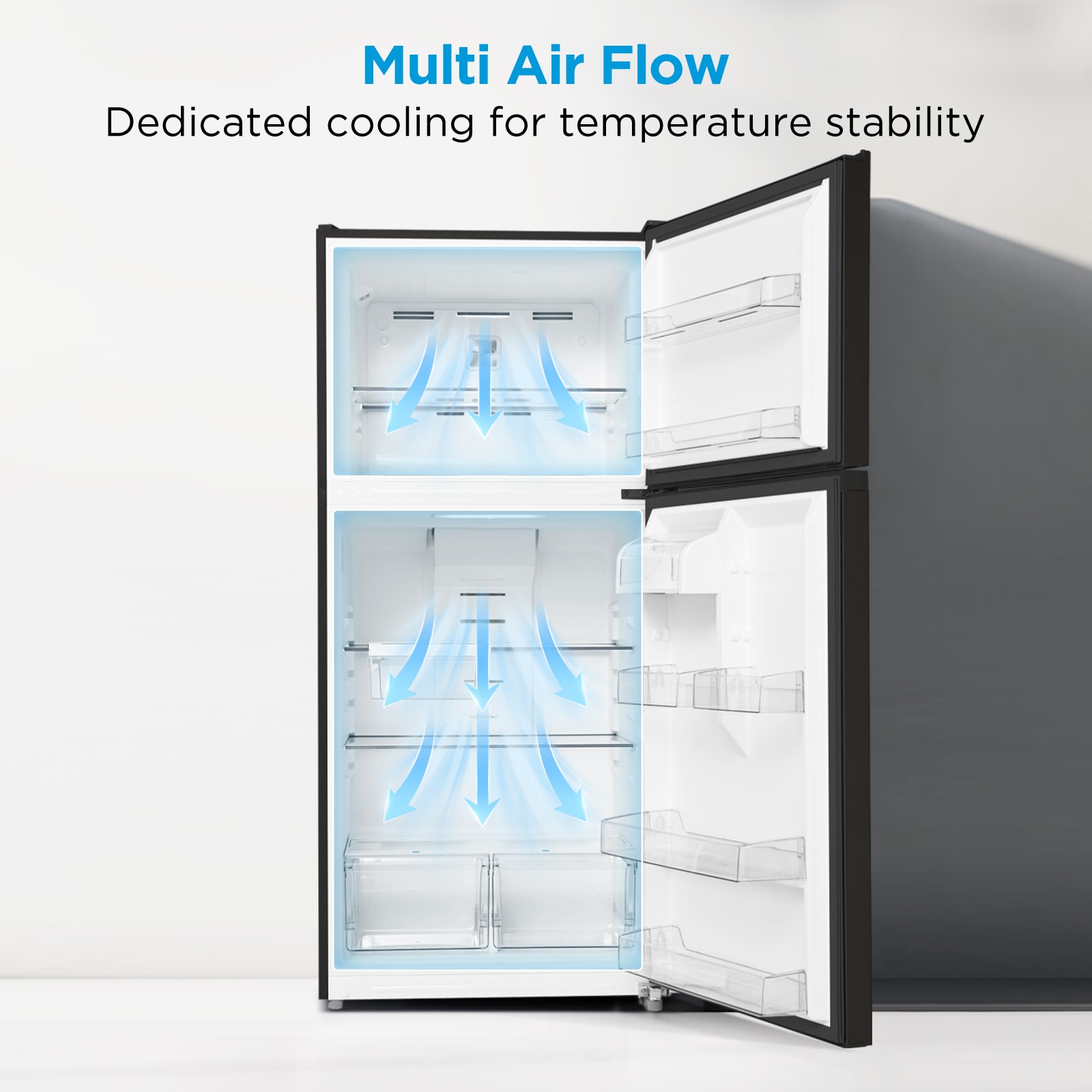 Refrigerador Midea resistente a huellas dactilares de 20.5 pies cúbicos con congelador superior (negro) Listo para el garaje con certificación ENERGY STAR MRT21D3BBB