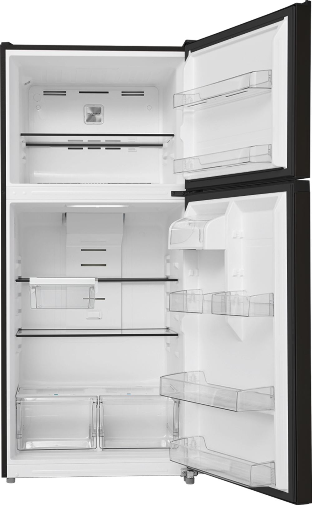 Refrigerador Midea resistente a huellas dactilares de 20.5 pies cúbicos con congelador superior (negro) Listo para el garaje con certificación ENERGY STAR MRT21D3BBB
