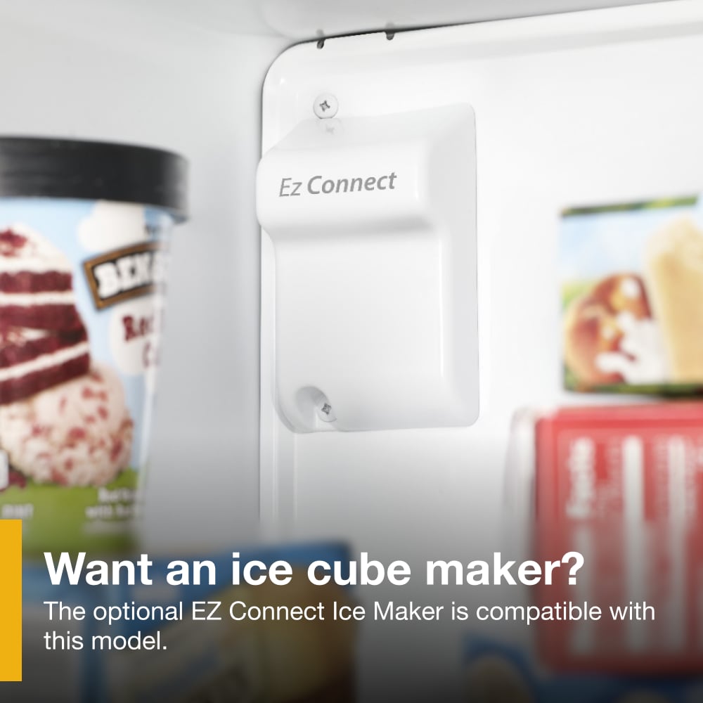 Refrigerador con congelador superior de 17.6 pies cúbicos y cajón de almacenamiento flexible de Acero Inoxidable Monocromático Whirlpool WRT518SZFM