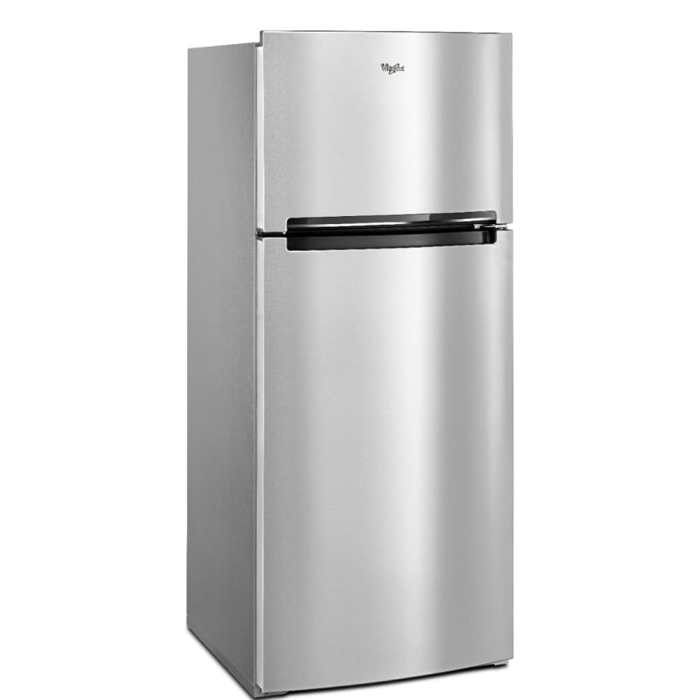 Refrigerador con congelador superior de 17.6 pies cúbicos y cajón de almacenamiento flexible de Acero Inoxidable Monocromático Whirlpool WRT518SZFM
