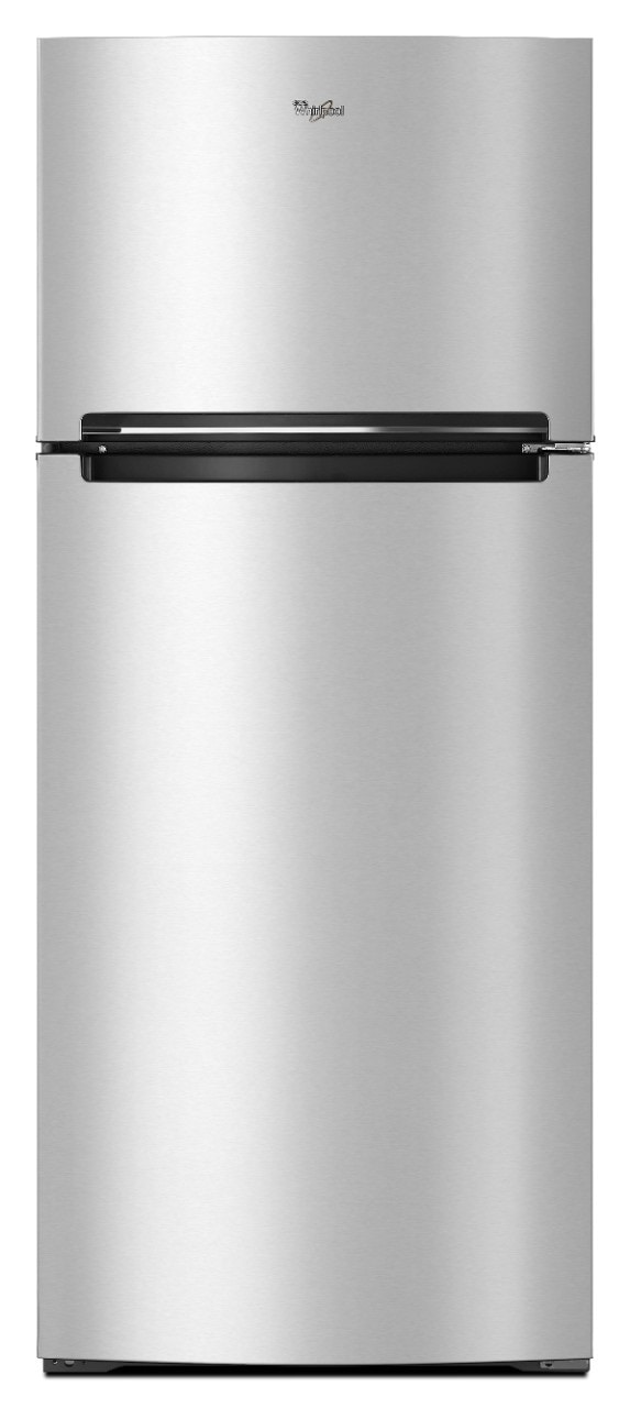 Refrigerador con congelador superior de 17.6 pies cúbicos y cajón de almacenamiento flexible de Acero Inoxidable Monocromático Whirlpool WRT518SZFM
