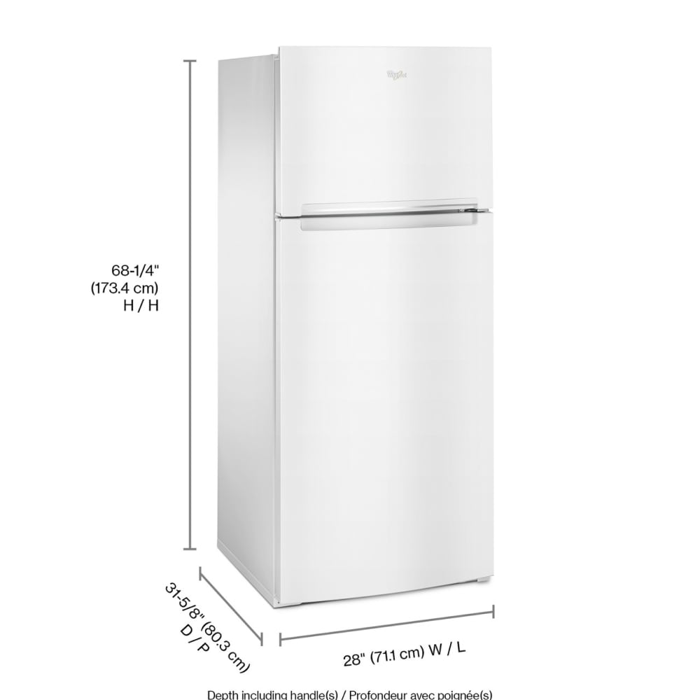 Refrigerador de puerta superior Whirlpool con cajón de almacenamiento flexible de 17.6 pies cúbicos (blanco) WRT518SZFW