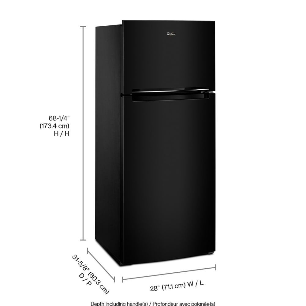 Refrigerador congelador superior Whirlpool con contenedor de almacenamiento flexible de 17.6 pies cúbicos (Negro)