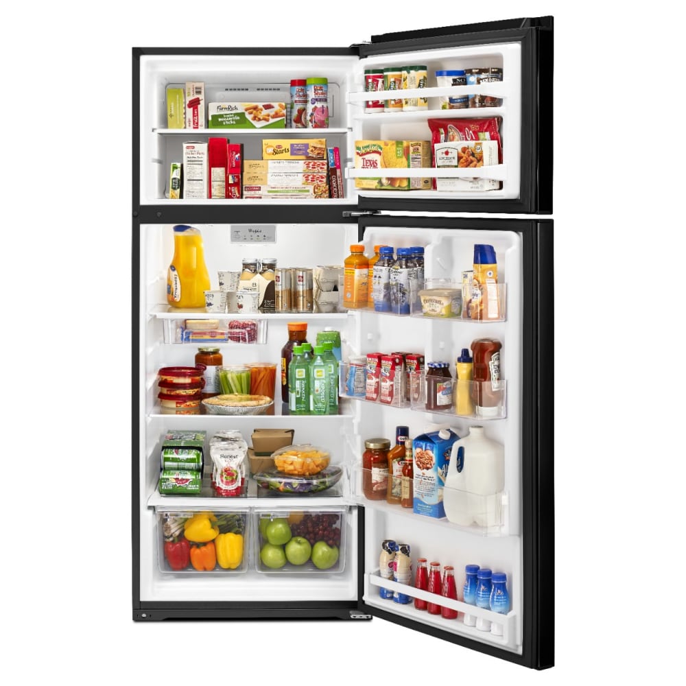 Refrigerador congelador superior Whirlpool con contenedor de almacenamiento flexible de 17.6 pies cúbicos (Negro)