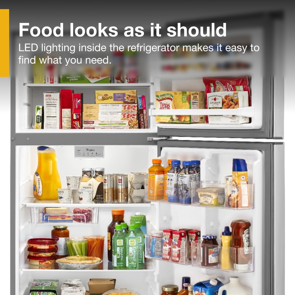 Refrigerador congelador superior Whirlpool con contenedor de almacenamiento flexible de 17.6 pies cúbicos (Negro)