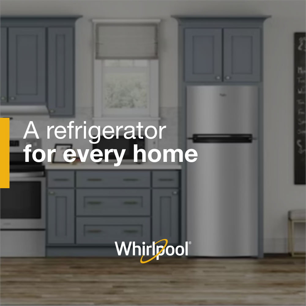 Refrigerador congelador superior Whirlpool con contenedor de almacenamiento flexible de 17.6 pies cúbicos (Negro)