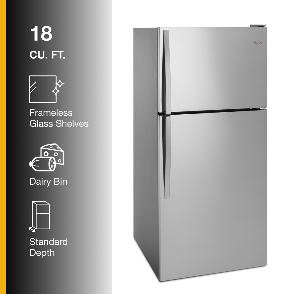 Refrigerador congelador superior de 18.2 pies cúbicos de acero inoxidable monocrómico Whirlpool (WRT318FZDM)