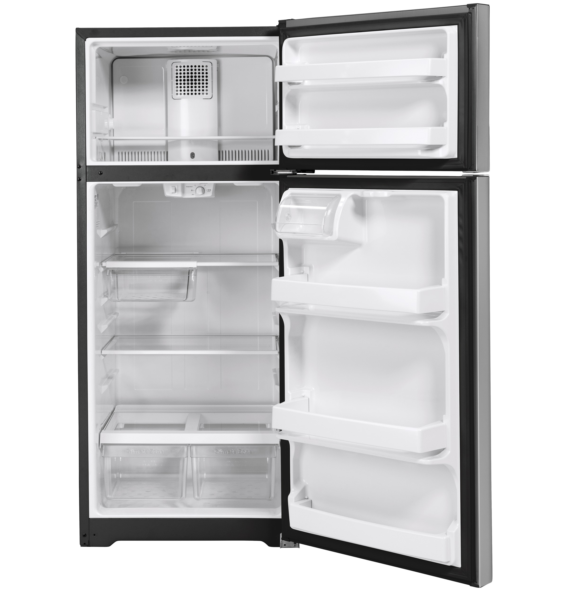 Refrigerador de 17.5 pies cúbicos con congelador superior (acero inoxidable) de GE