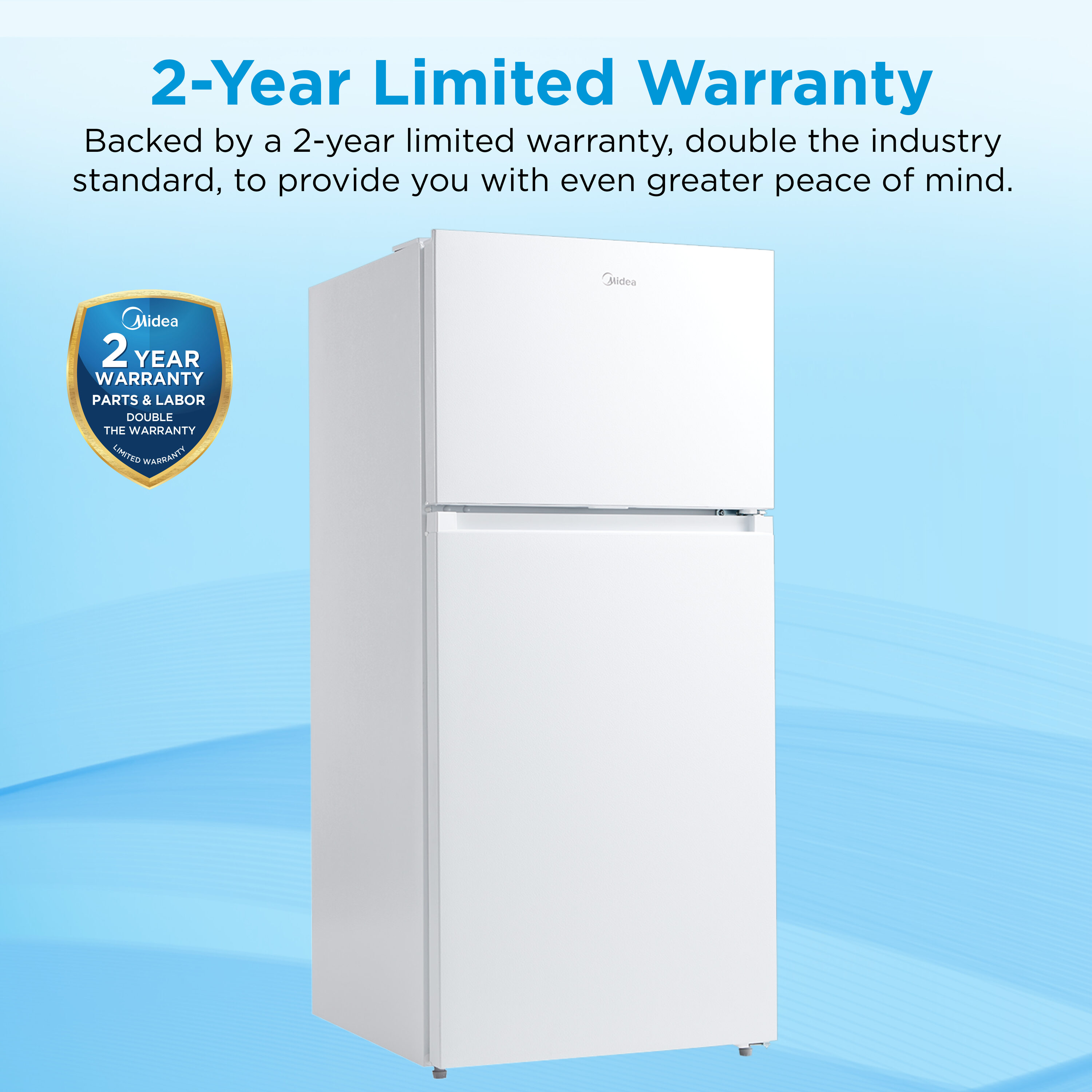 Refrigerador Midea resistente a huellas dactilares de 14.2 pies cúbicos de profundidad de encimera con congelador superior (blanco) listo para el garaje, certificado ENERGY STAR MRT14D2BWW.