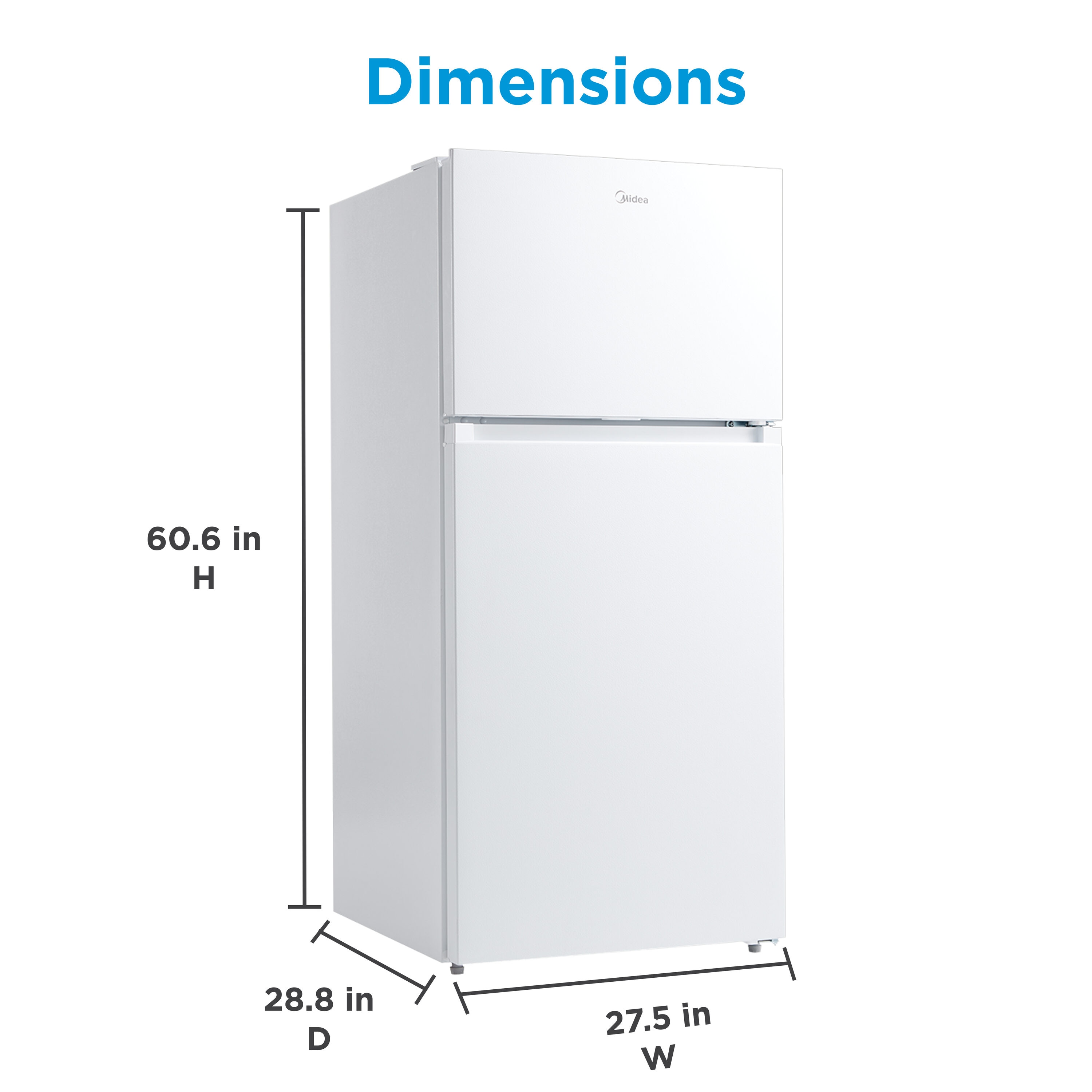 Refrigerador Midea resistente a huellas dactilares de 14.2 pies cúbicos de profundidad de encimera con congelador superior (blanco) listo para el garaje, certificado ENERGY STAR MRT14D2BWW.