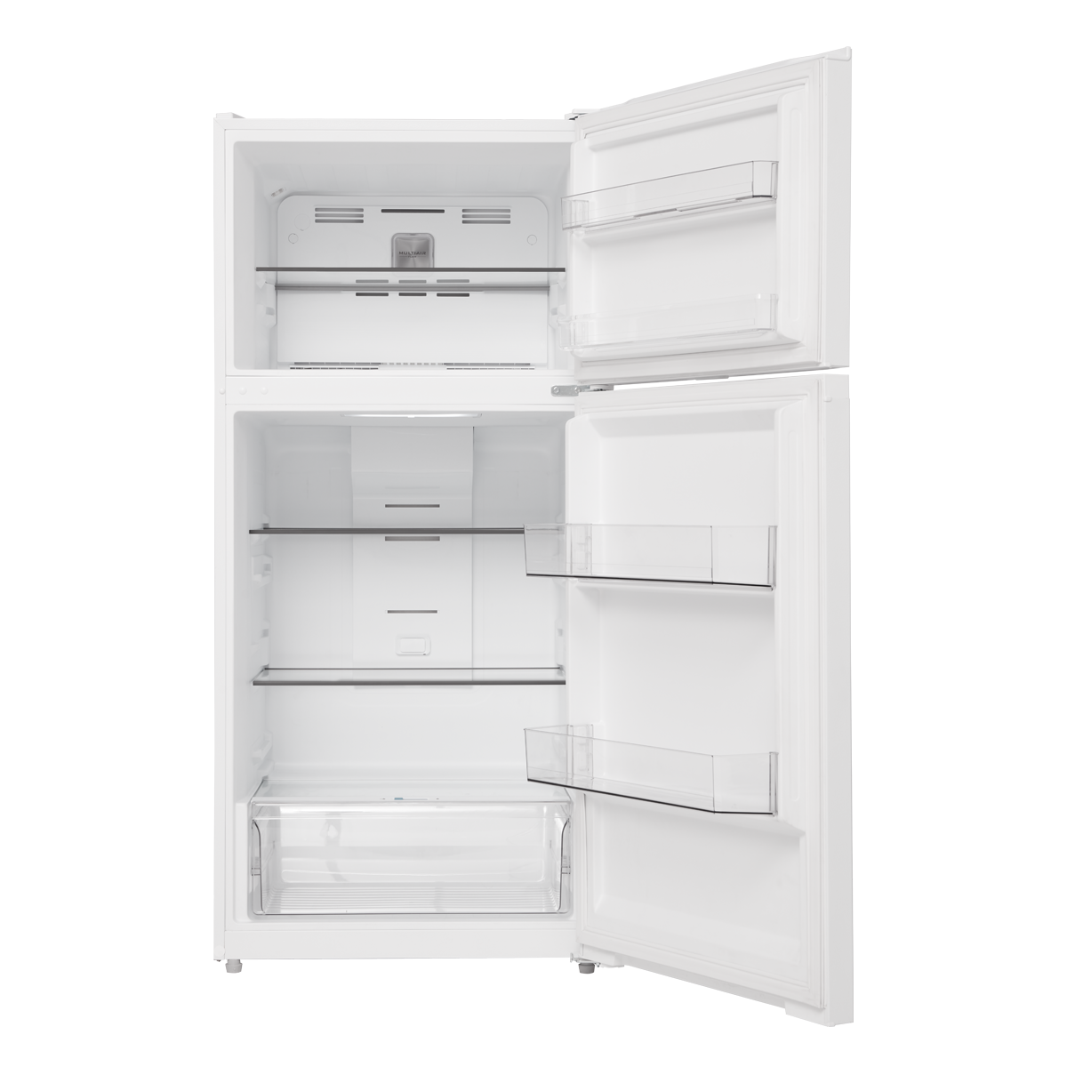 Refrigerador Midea resistente a huellas dactilares de 14.2 pies cúbicos de profundidad de encimera con congelador superior (blanco) listo para el garaje, certificado ENERGY STAR MRT14D2BWW.