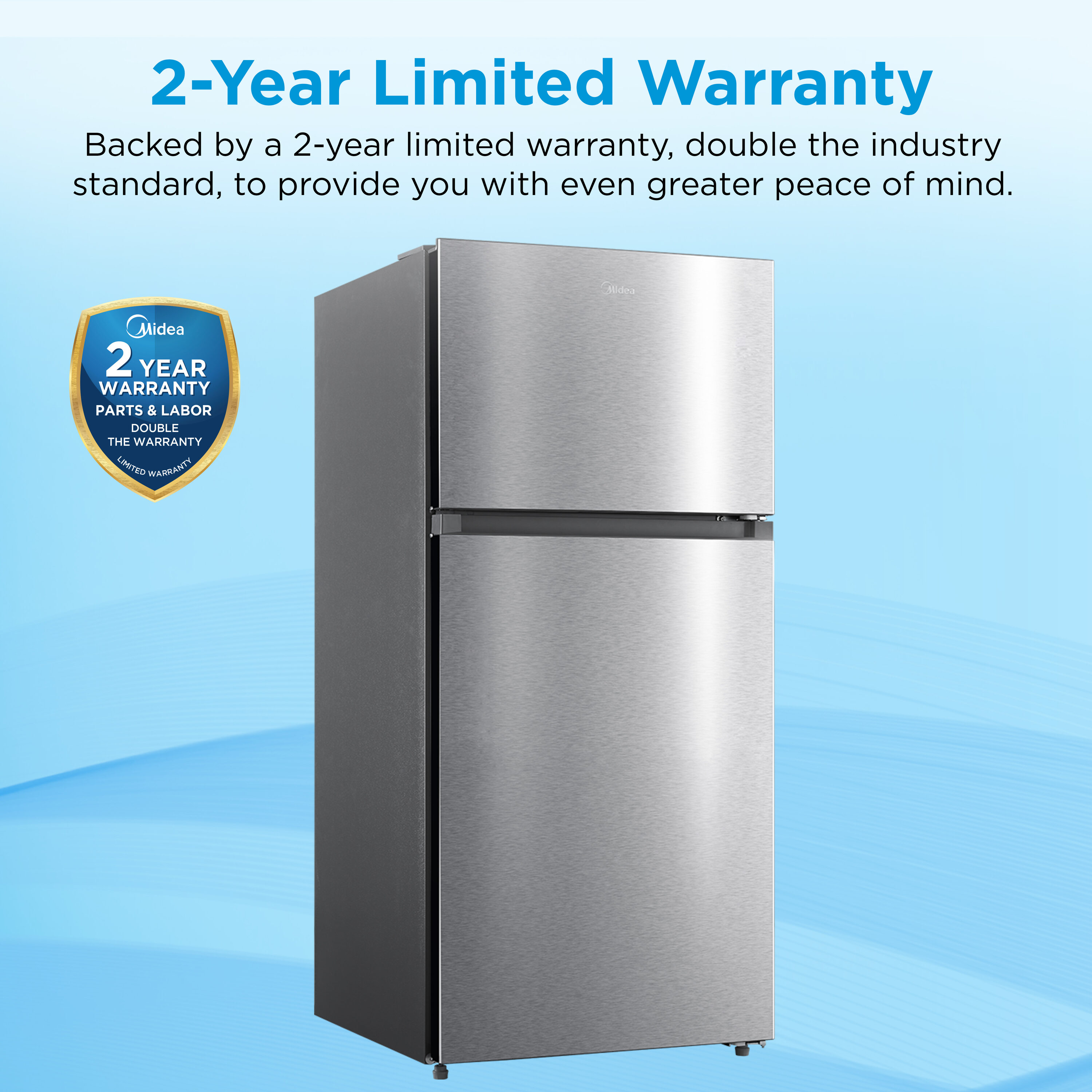 Refrigerador resistente a huellas dactilares de 14.2 pies cúbicos de profundidad de mostrador con congelador superior (acero inoxidable) listo para garaje certificado ENERGY STAR MRT14D2BST de Midea
