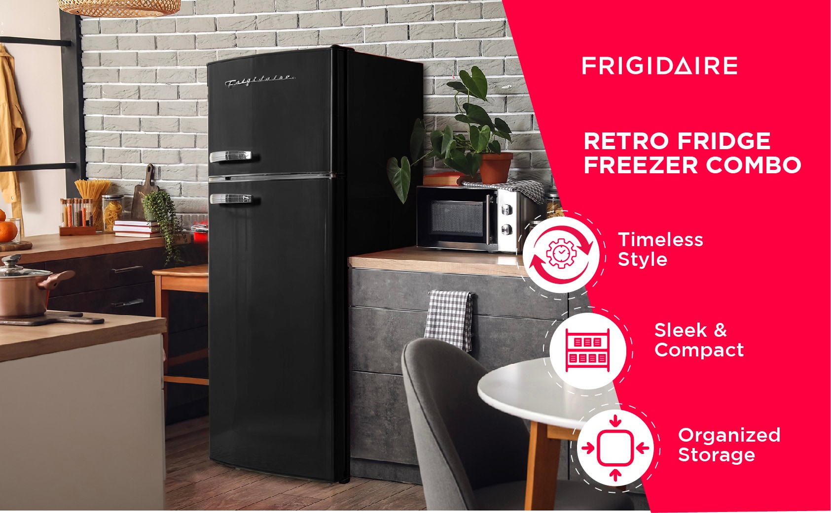 Refrigerador Frigidaire de 7.5 pies cúbicos con congelador superior de profundidad de mostrador (Negro) EFR753-NEGRO