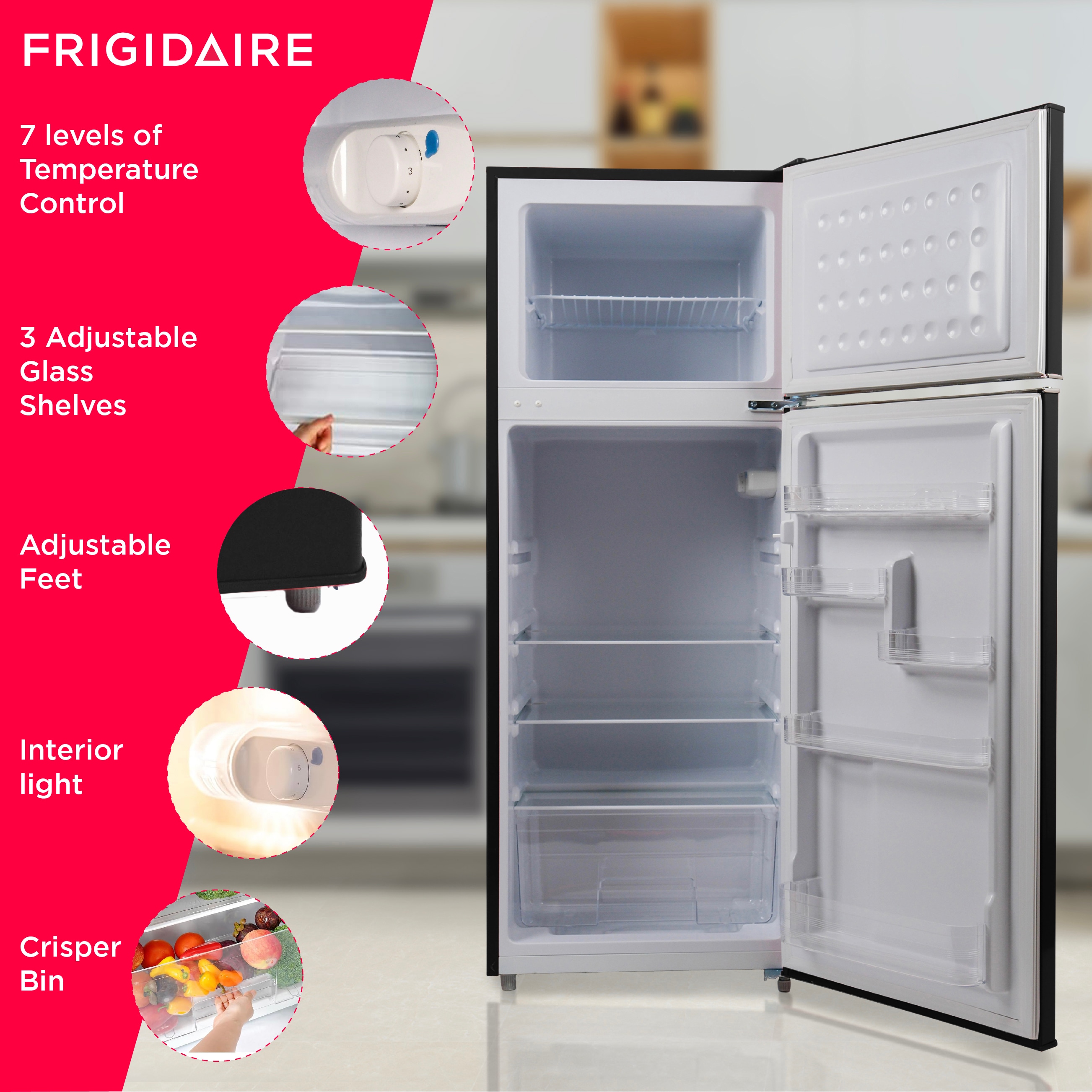 Refrigerador Frigidaire de 7.5 pies cúbicos con congelador superior de profundidad de mostrador (Negro) EFR753-NEGRO