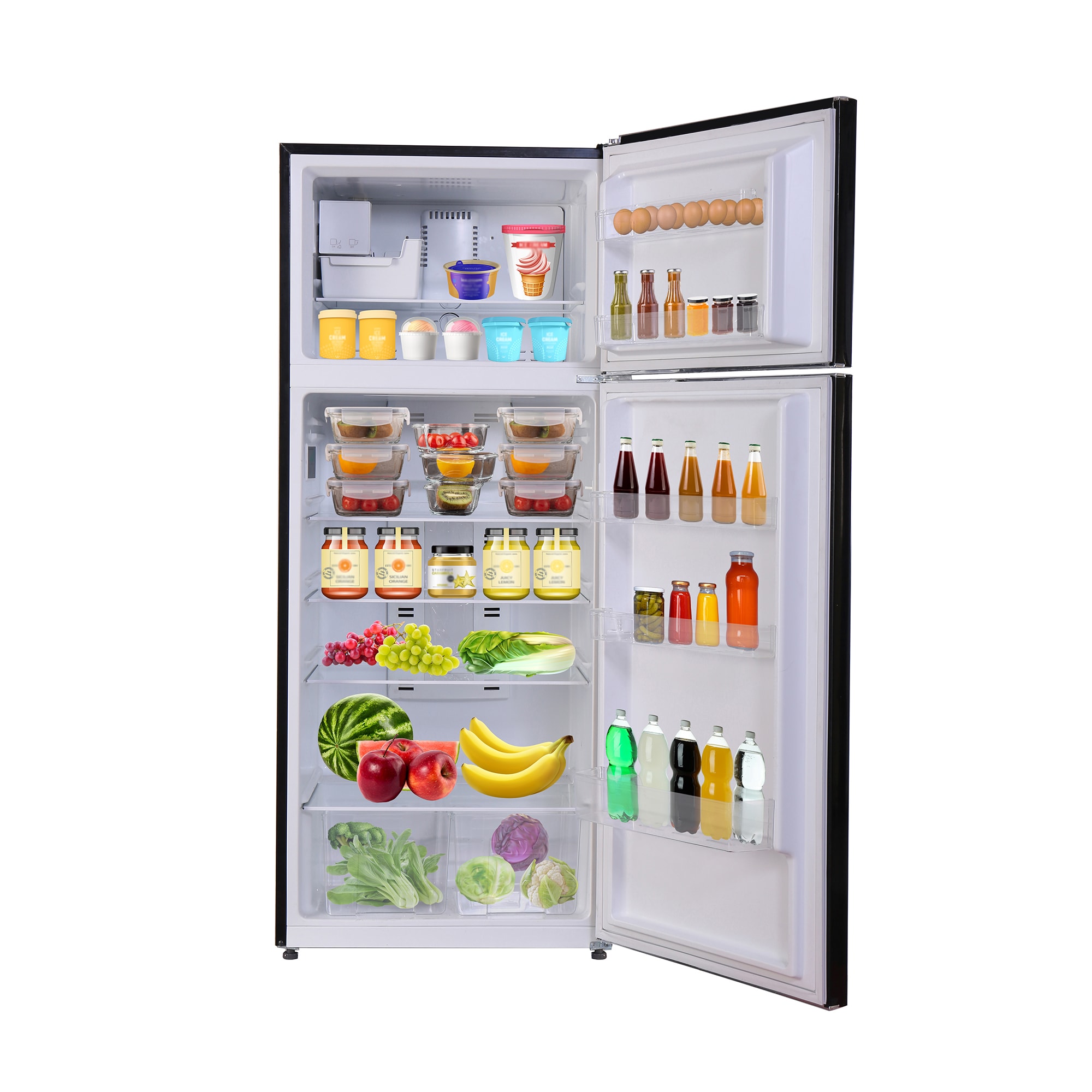 Refrigerador de 18 pies cúbicos con congelador superior de tamaño estándar y fabricador de hielo (Negro)