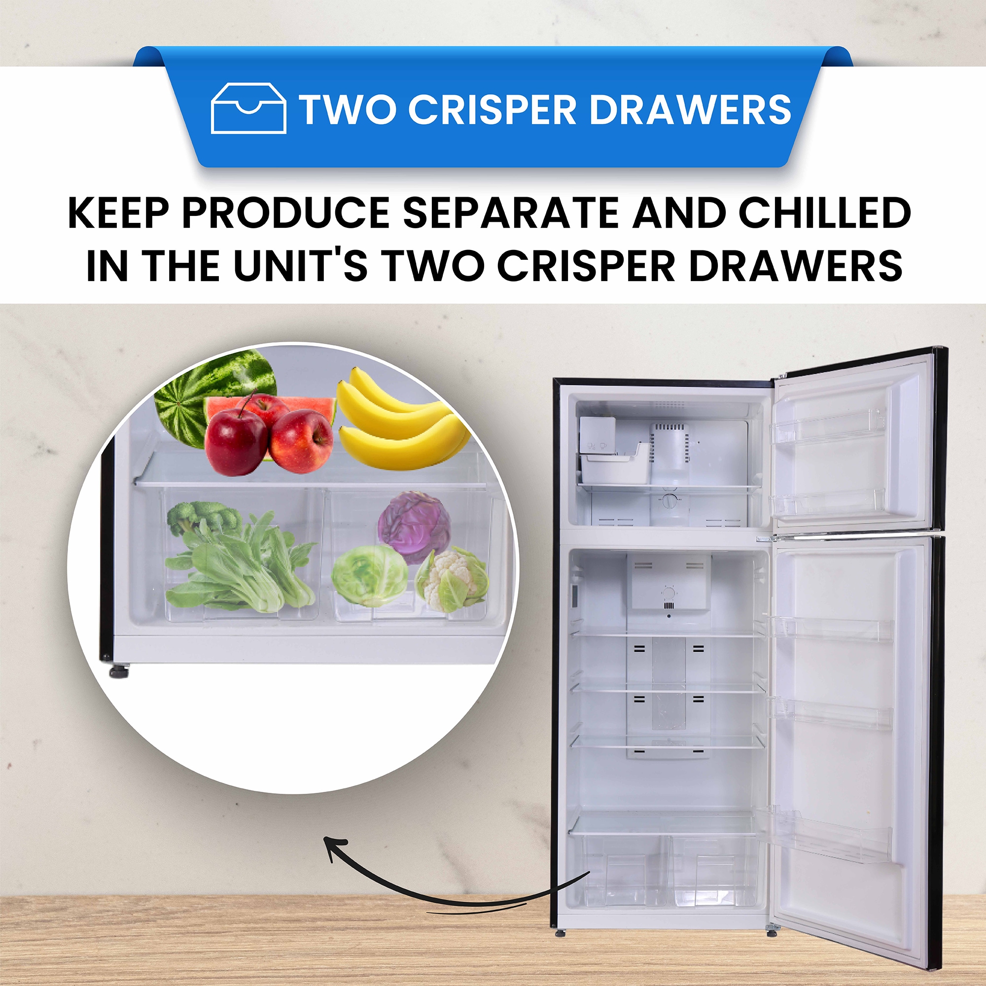 Refrigerador de 18 pies cúbicos con congelador superior de tamaño estándar y fabricador de hielo (Negro)