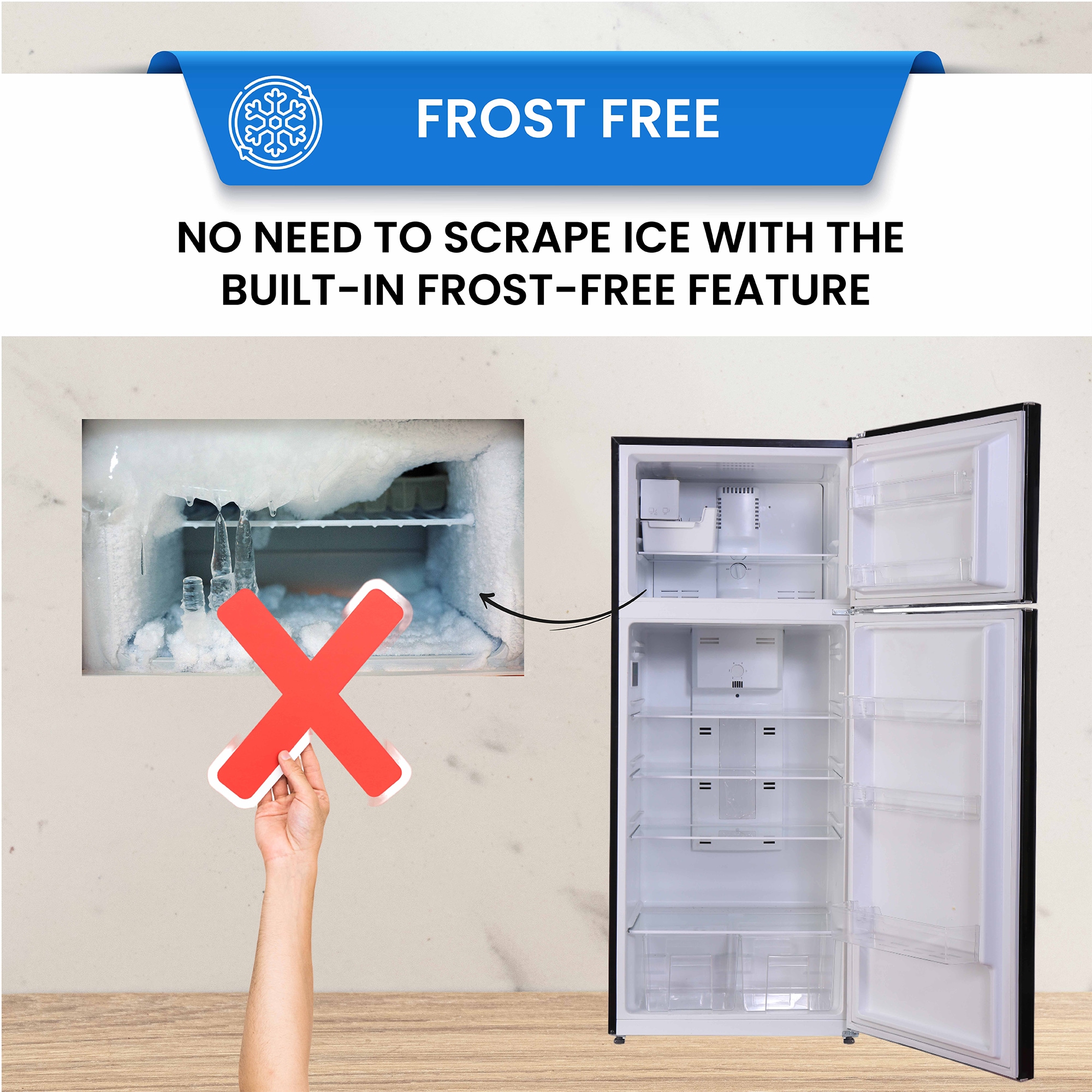 Refrigerador de 18 pies cúbicos con congelador superior de tamaño estándar y fabricador de hielo (Negro)