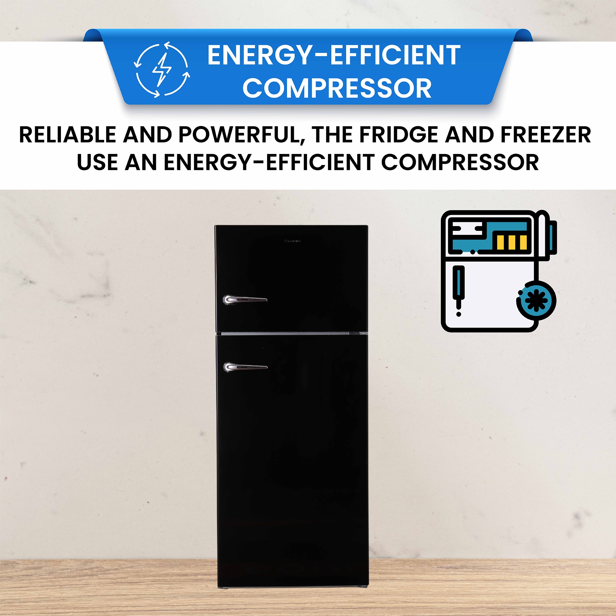 Refrigerador de 18 pies cúbicos con congelador superior de tamaño estándar y fabricador de hielo (Negro)
