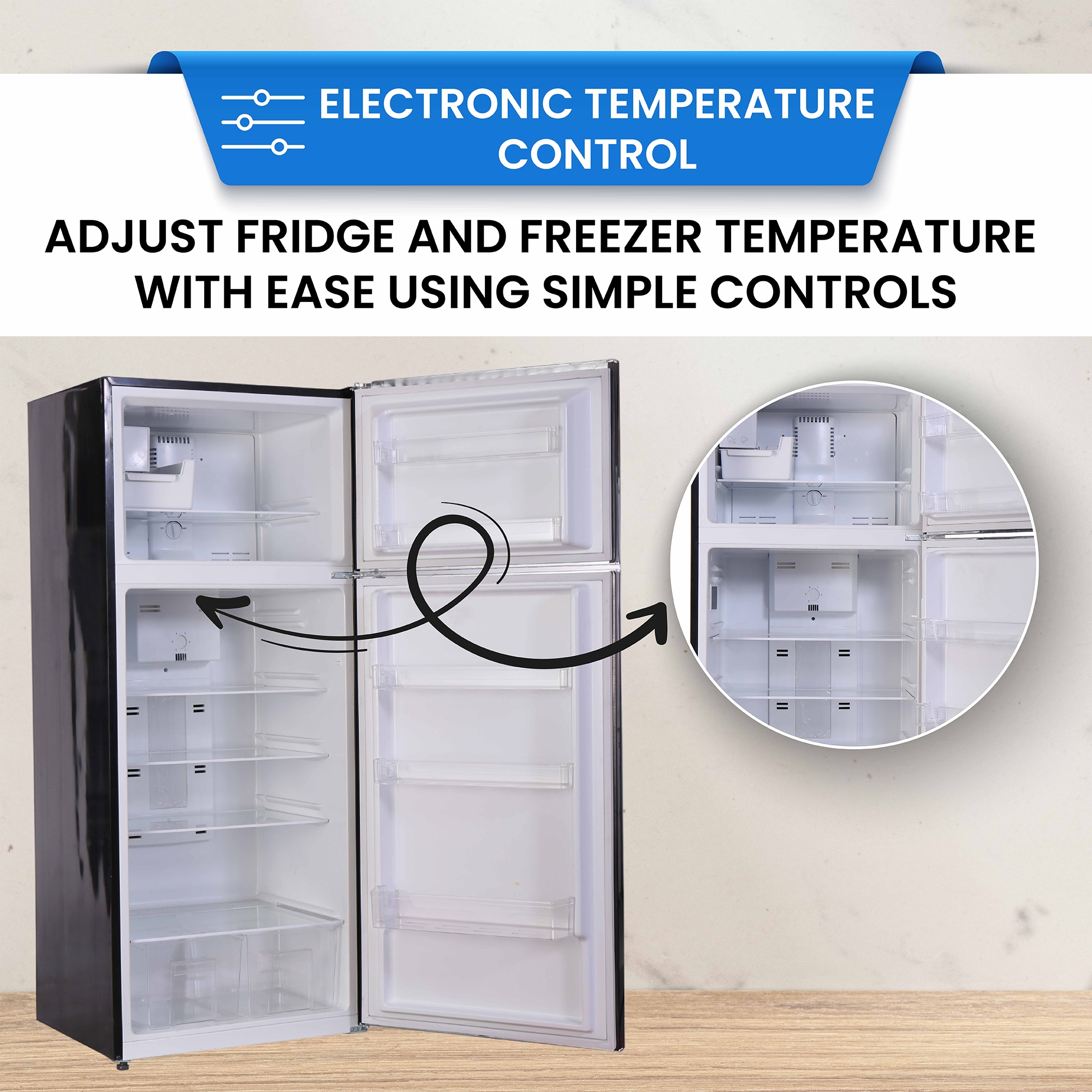 Refrigerador de 18 pies cúbicos con congelador superior de tamaño estándar y fabricador de hielo (Negro)