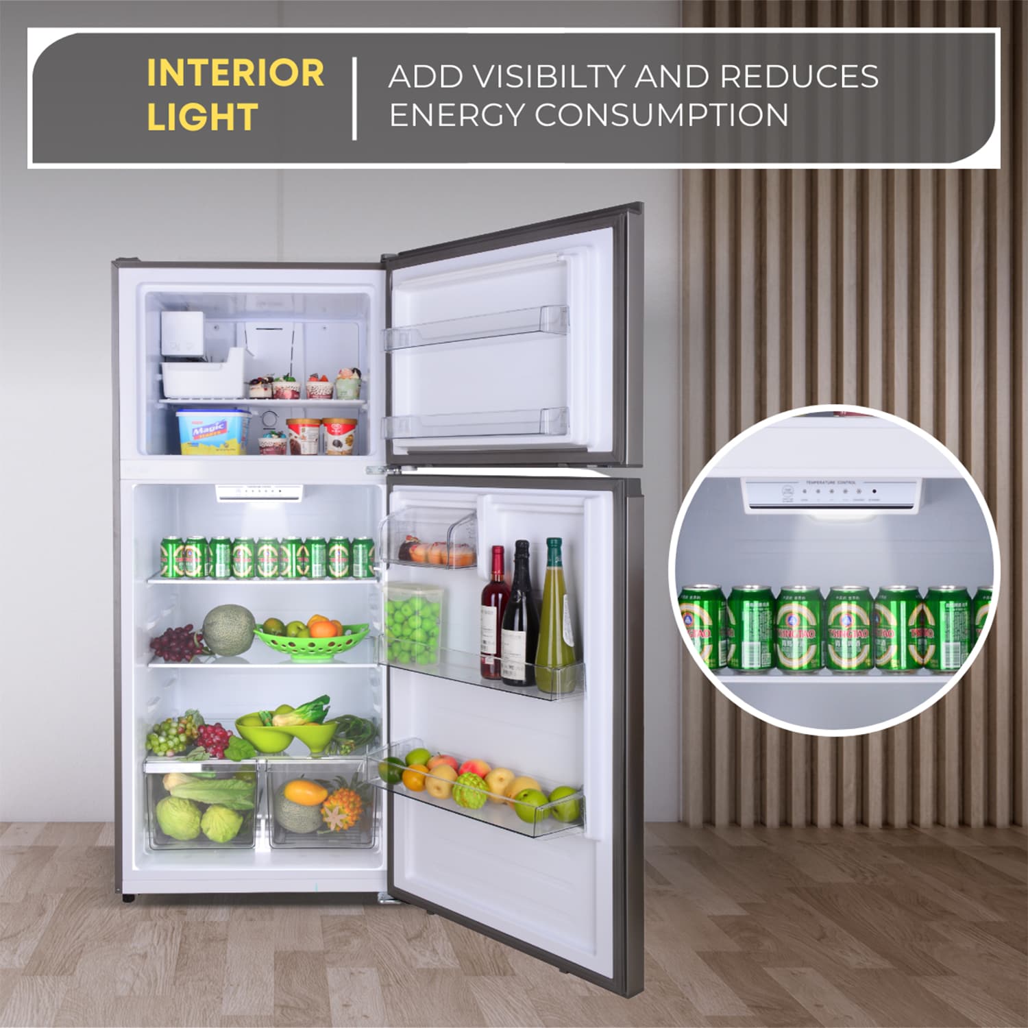 Refrigerador de 21 pies cúbicos con puerta reversible y fabricador de hielo integrado, congelador superior, certificado ENERGY STAR TMRI 210 S (Acero inoxidable)